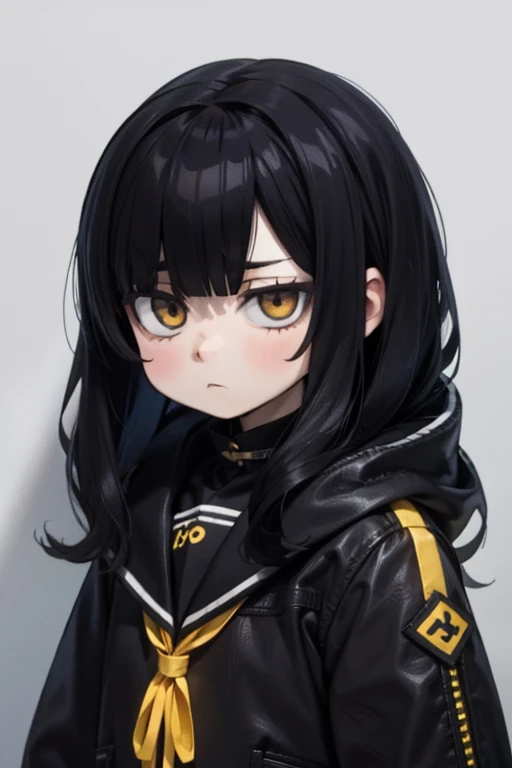 expressionless sad girl black hair yellow eyes