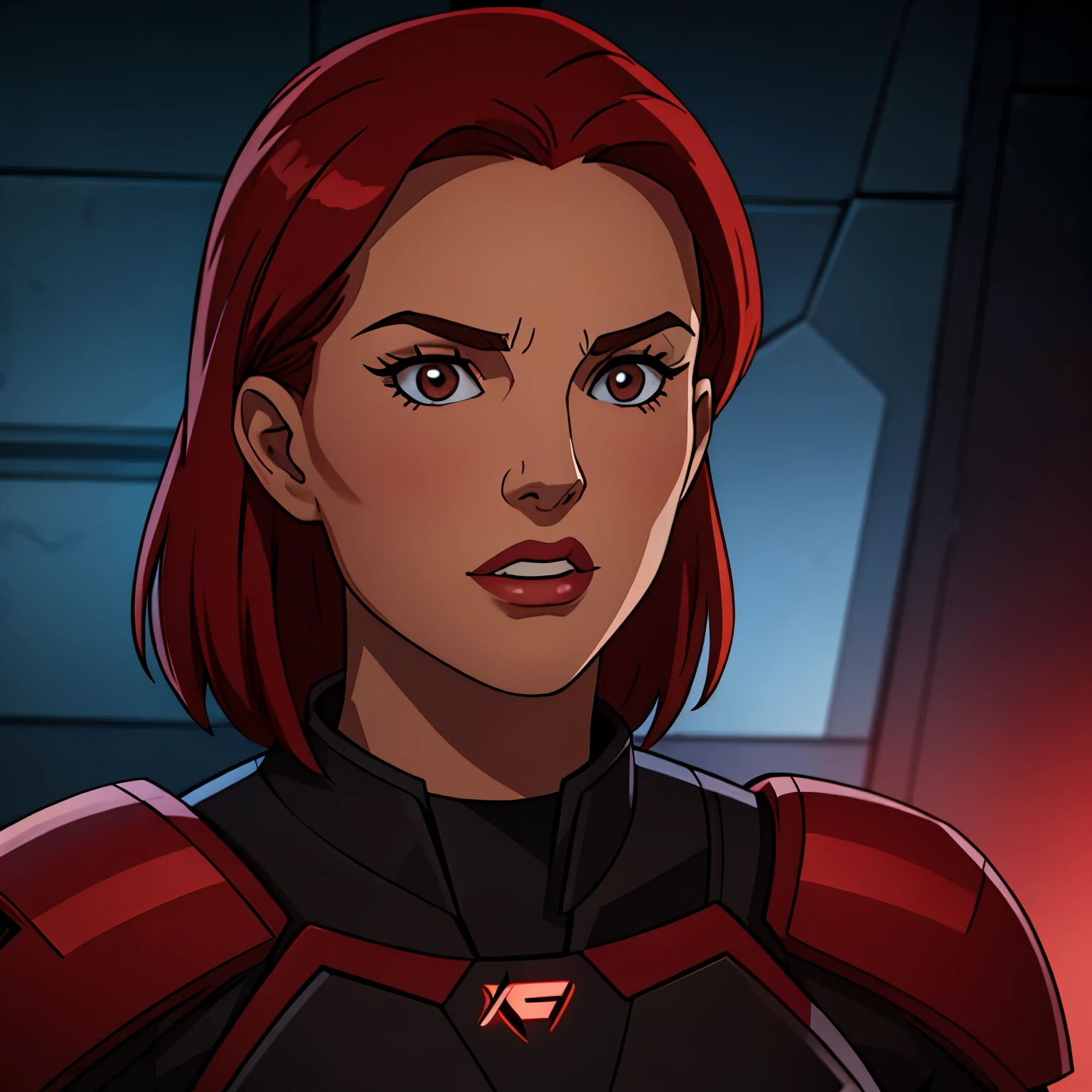 Red head female Shepard, portrait, mass effect, muscles