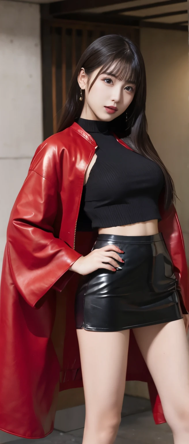 Idol、Full body Esbian、red leather miniskirt kimono、