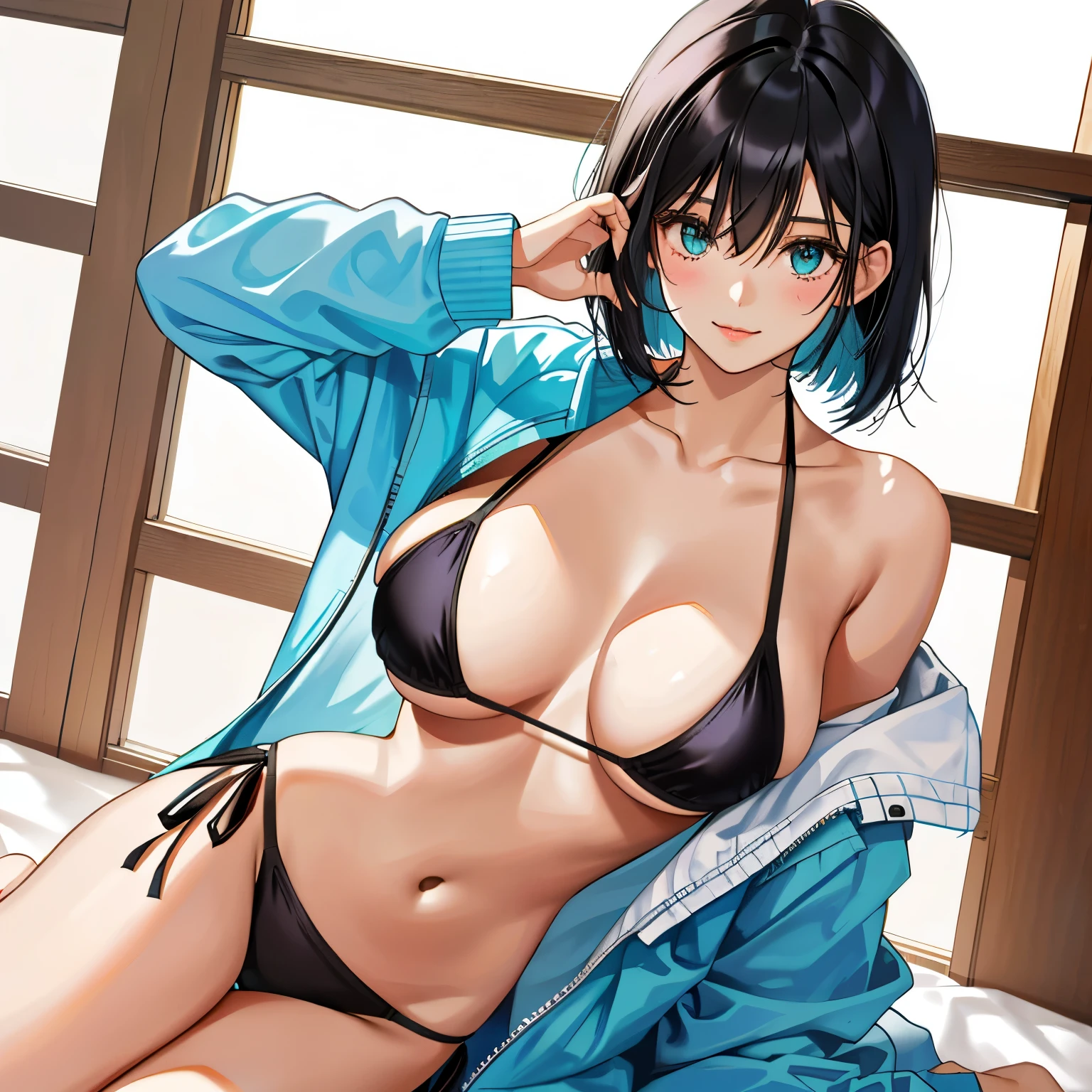 big breasts, young girl,black bob, cute,Gravure idol,bikini