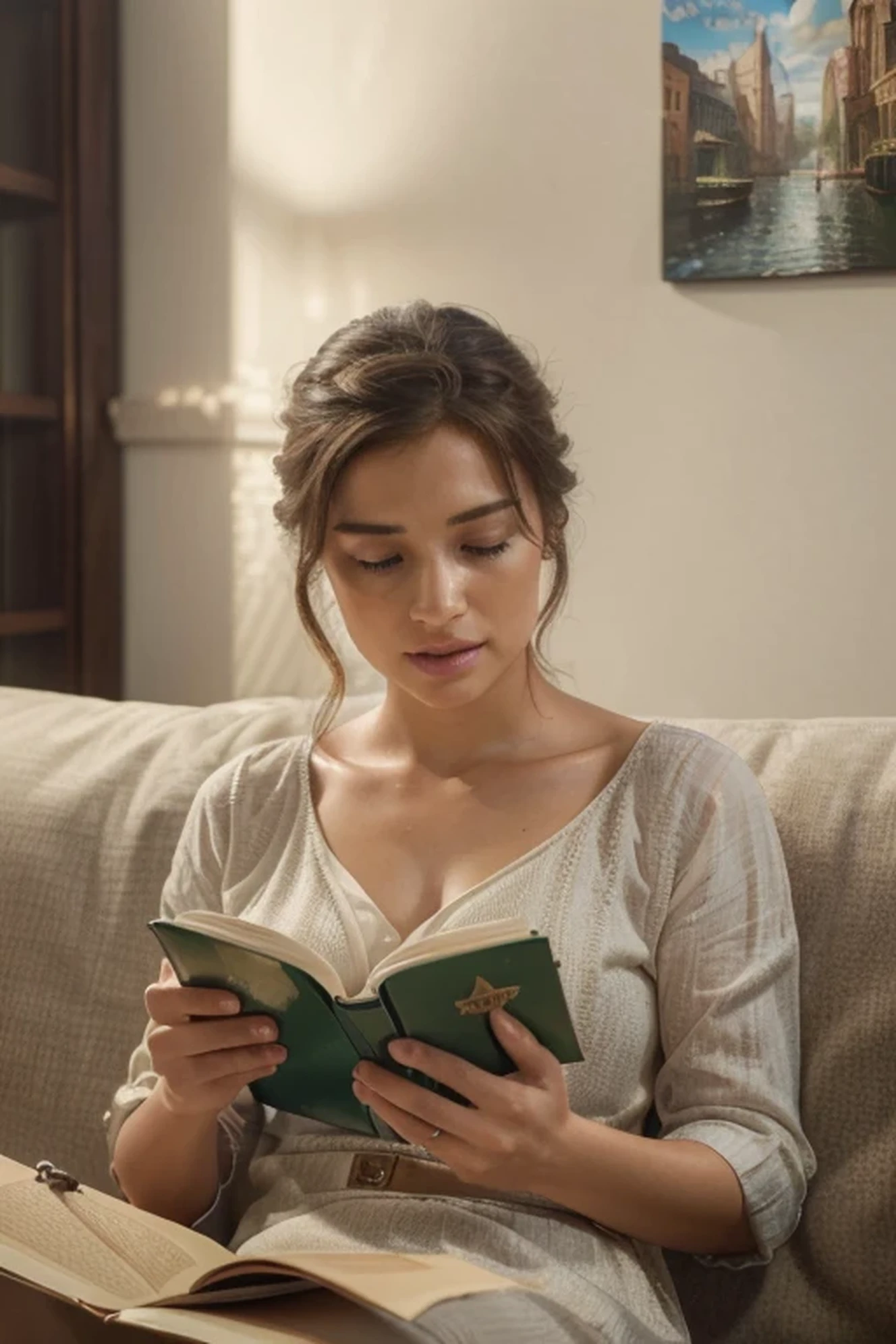 (melhor qualidade,4k,8k,high resolution,obra de arte:1.2),ultra-detalhado,(realista,photorealista,photo-realista:1.37). lendo um livro