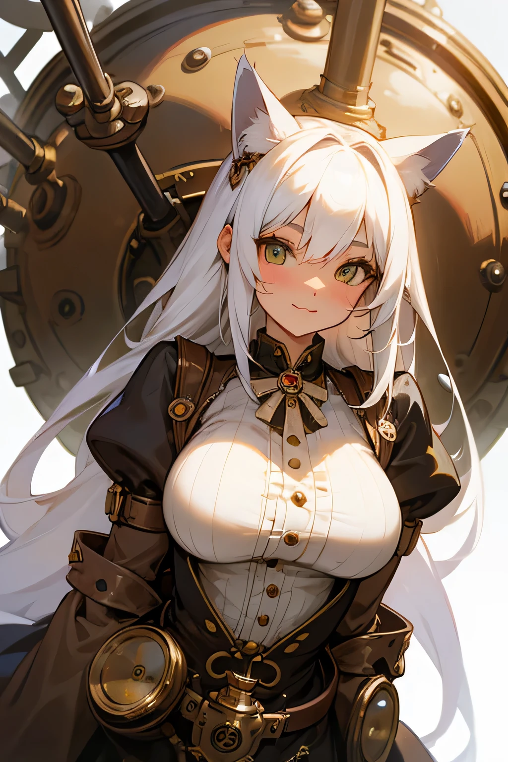 linda garota gata, longos cabelos brancos em uma fantasia de steam punk, peitos grandes