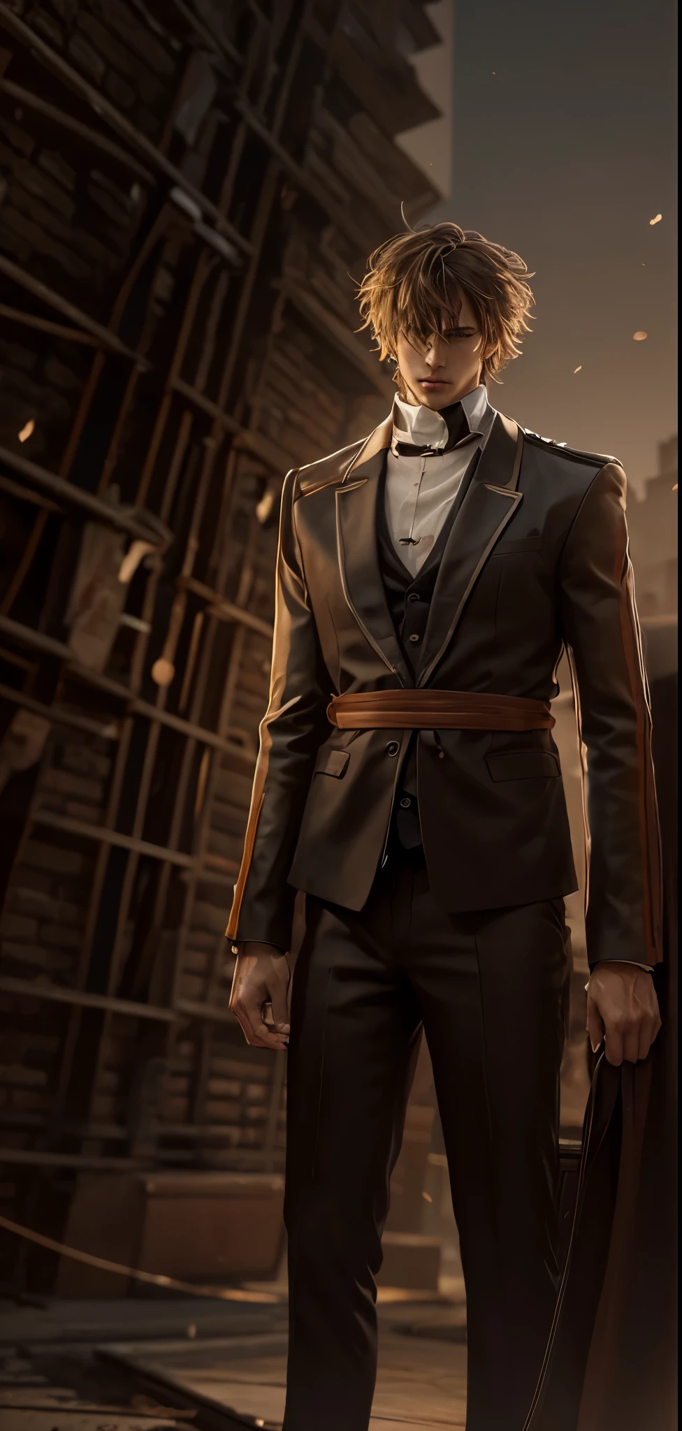 Cool guy, hair blowing in the wind, eyes burning, mocha colored clothes, ((extreme detail)),(ultra-detailed),(painting), chiaroscuro, extremely detailed CG unity 8k wallpaper.