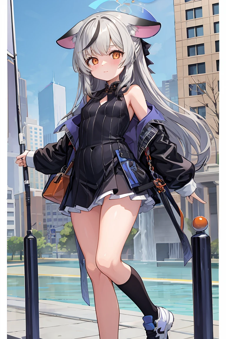 masterpiece, best quality, Super detailed, 1 girl, Kocona, Upper body, outdoor, black skirt, orange eyes