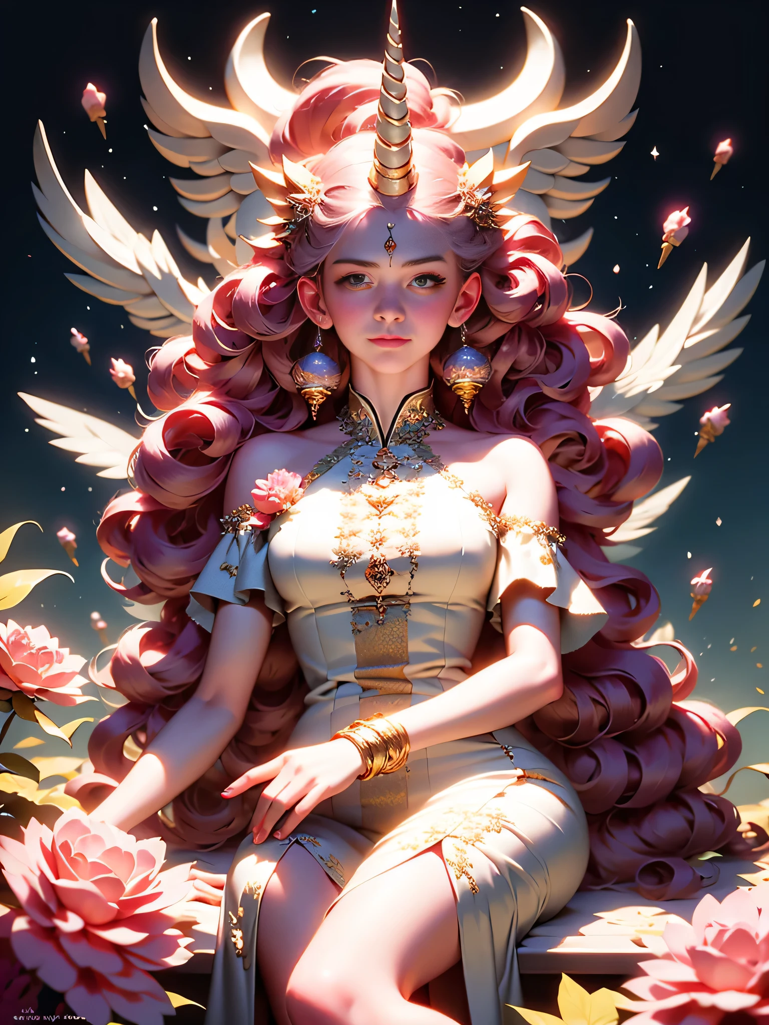 The girl in this captivating image has hair that resembles a unicorn's mane, flowing with a mesmerizing array of vibrant and pastel colors. On top of her head sits a whimsical crown made of intricate ice cream scoops, adding to the delightful and dreamlike atmosphere. The image appears to be a vividly rendered digital painting, showcasing a remarkable level of artistic skill. With its breathtaking details and impeccable attention to color and texture, this high-quality image truly captures the imagination and invites viewers into a fantastical world of sweetness and enchantment.
