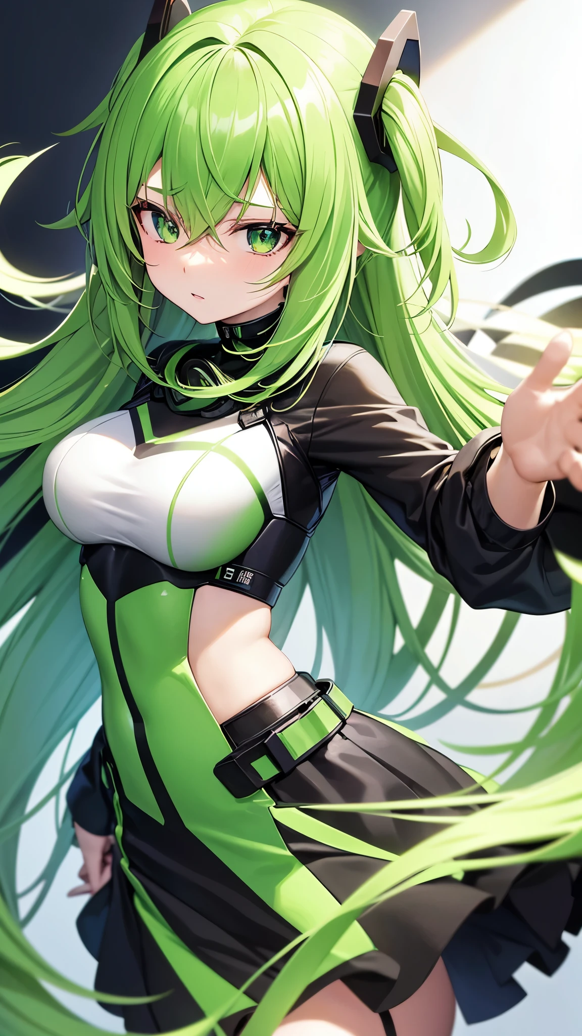 "Provide me with an anime image predominantly featuring Stabilo green mixed with black to create a unique wallpaper using artificial intelligence."