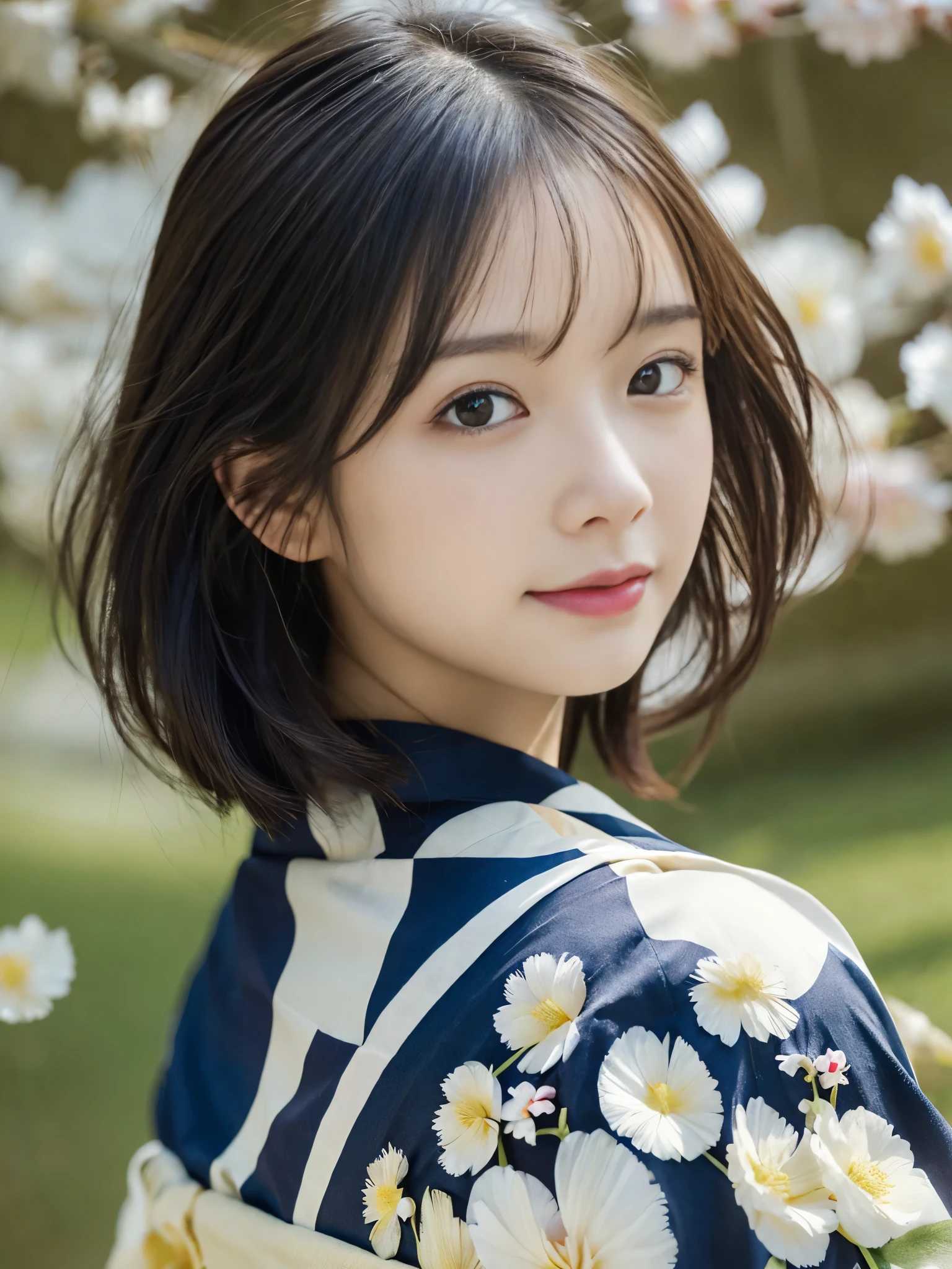 (Kimono)、Random Shots、、、randome pose、(A lot of petals come down:1.3)、(Wind:1.8)、(top-quality,​masterpiece:1.3,超A high resolution,),(ultra-detailliert,Caustics),(Photorealsitic:1.4,RAW shooting,)Ultra-realistic capture,A highly detailed,high-definition16Kfor human skin、 Skin texture is natural、、The skin looks healthy with an even tone、 Use natural light and color,One Woman,japanes,,kawaii,A dark-haired,Middle hair,(depth of fields、chromatic abberation、、Wide range of lighting、Natural Shading、)、A slight smil