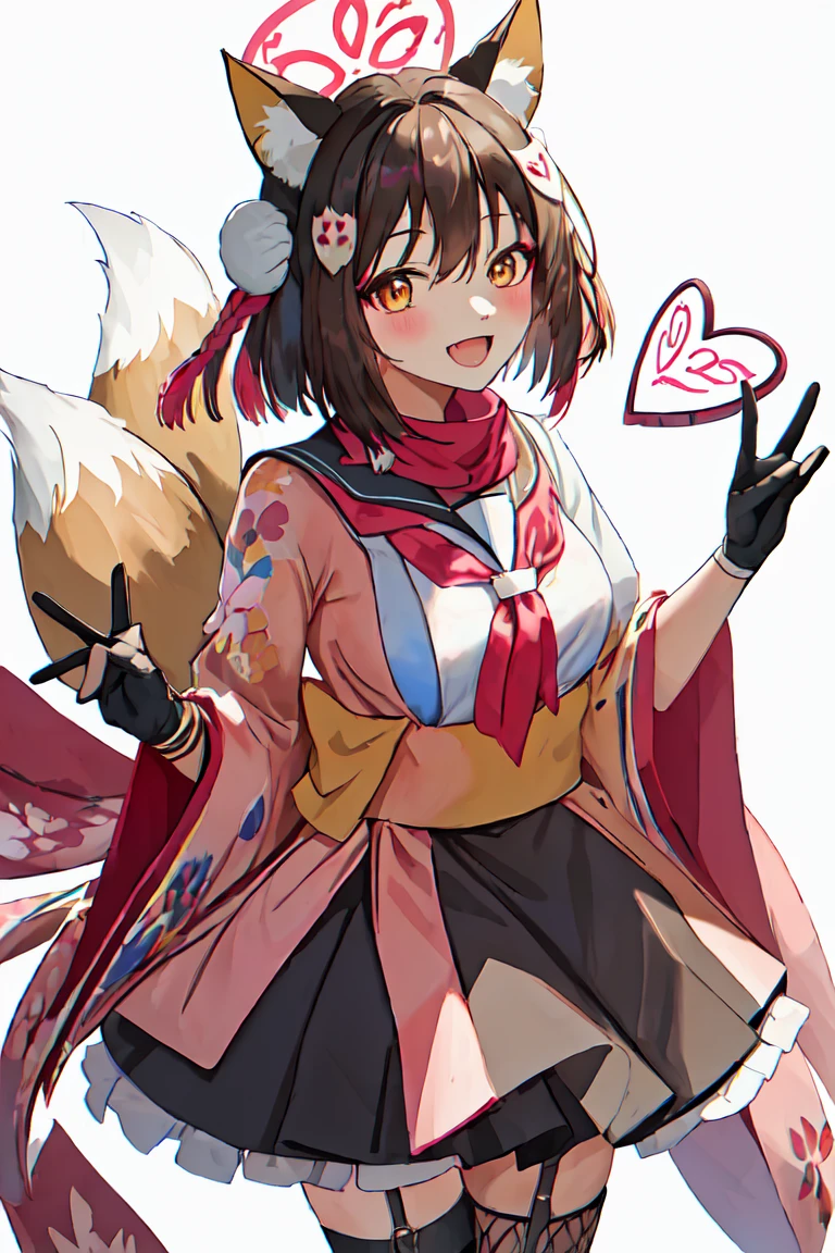 最好of质量, masterpiece, high resolution, 独自of, {Izuna_bluearchive:1.15}, animal_ears, fox_ears, fox_girl, animal_ear_fluff, halo, 棕色of_hair, Bangs, 短of_hair, of_Eye, hair_decoration, Smile, Open_Mouth, blush, direction, fox_Tail, Tail, hair_between_Eye, breast, Sefuku, :d, alternexiste_Costumes, apron, watching_exist_audience, maid, maid_apron, maid_headgear, 1girl, Keep, enmaided, heart