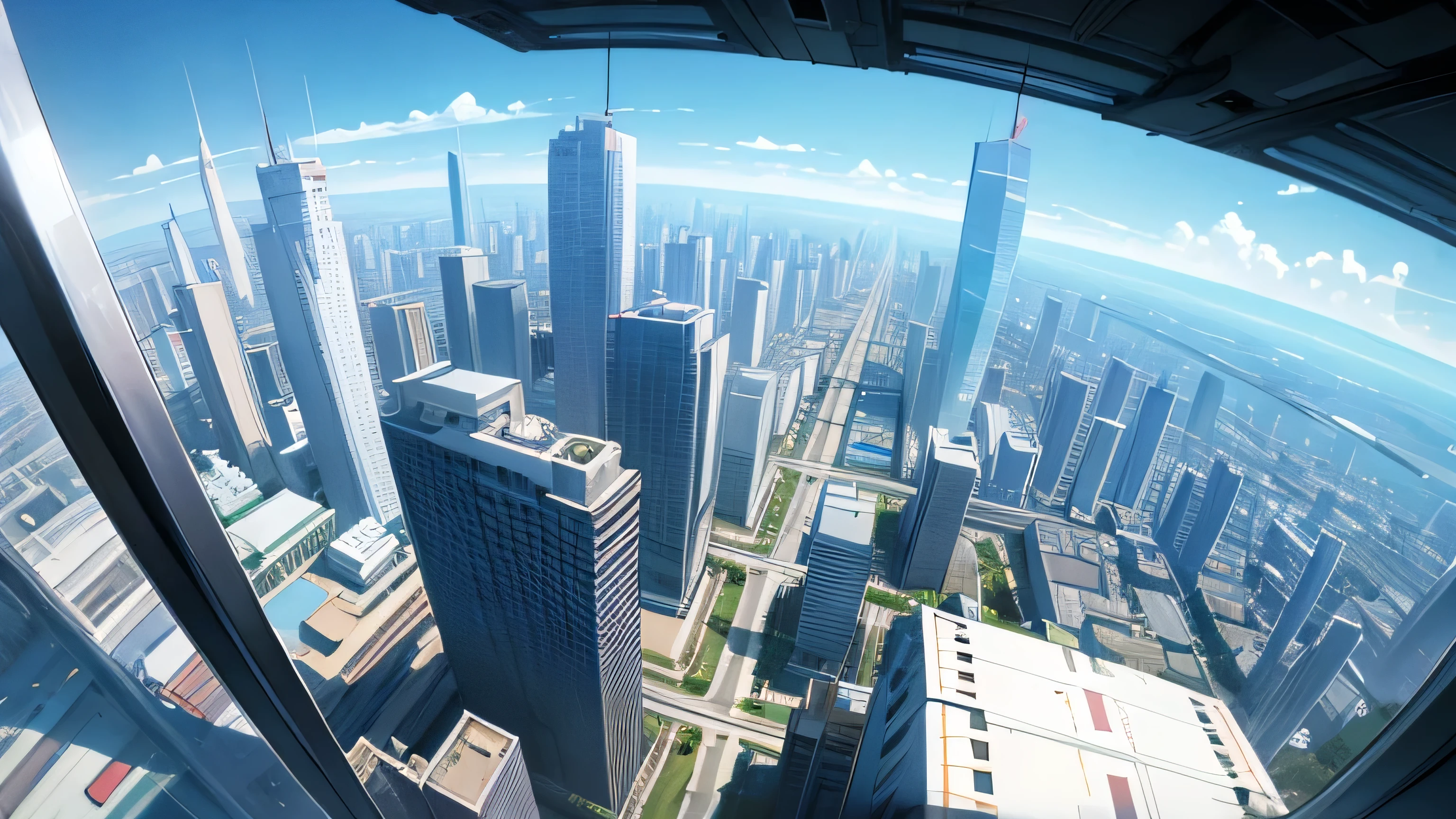 Near future、Skyscraper、flying car、fantasy、city、view from above