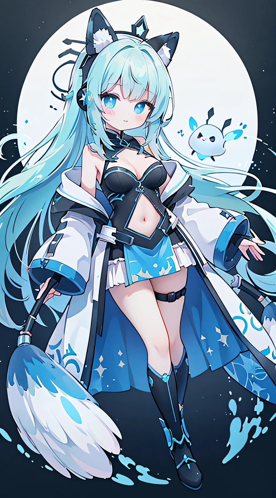 a girl、without wearing shoes,wing,swim,(robot:1.4),armor,bow and arrows,Mechanical prosthetics,silver wolf,cyberpunk,earphone,There is a nuclear reactor on the chest,The motor is unreal:1.4,UHD,La mejor calidad:1.4, fotorrealista:1.4, textura de la piel:1.4, obra maestra:1.8,(Vivid color digital image of beautiful robot woman,Symmetrical youthful and ethereal beautiful face,Long ice-blue hair and eyes that reflect the Milky Way。 Pair it with an elegant futuristic dress,Shining holographic light reflection, De pie frente a un elegante, Glowing portals emit mist and glowing particles,(It's inside a high-tech lab full of screens and shiny equipment......),Presented in stunning sci-fi anime art style,With lighting、Beautiful structure with intricate lines and atmospheric glowing effect)),(:1.4),Luz de fondo naranja:1.4,(black stockings or white socks ),Off the shoulders、Navel exposed,Cleavage of breast,walnut,ghost,plant,Yuzu,Loving pupils,stick out tongue