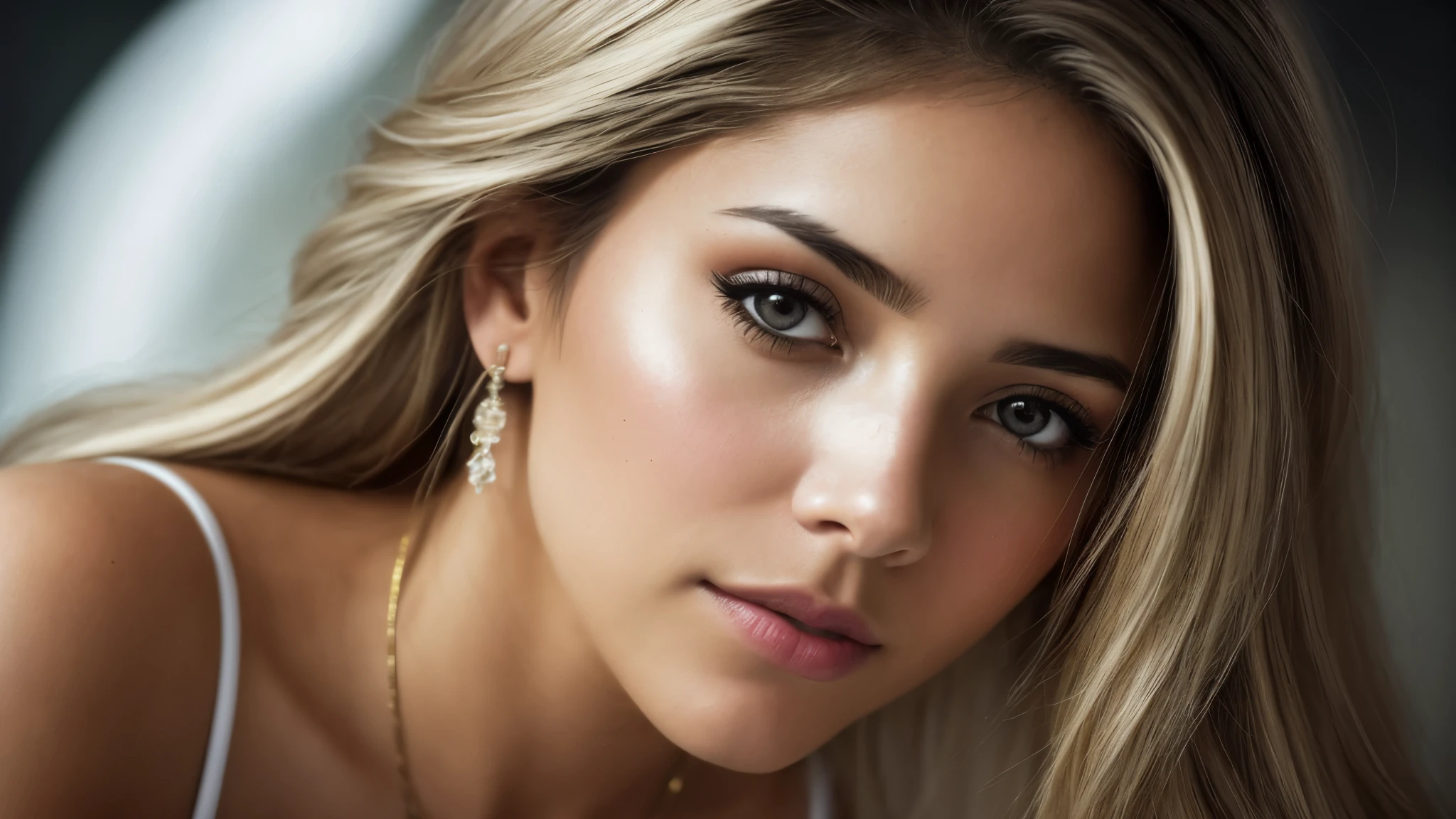 high angle of a Latina woman, light blonde hair, wearing a short and tight dress, city, natural skin texture, 24mm, 4k textures, soft cinematic light, RAW photo, photorealism, photorealistic, intricate, elegant, highly detailed, sharp focus, ((((((cinematic look)))), soft tones, insane details, intricate details, hyperdetailed, low contrast, soft cinematic light, dark colors, exposure mix, hdr, faded
