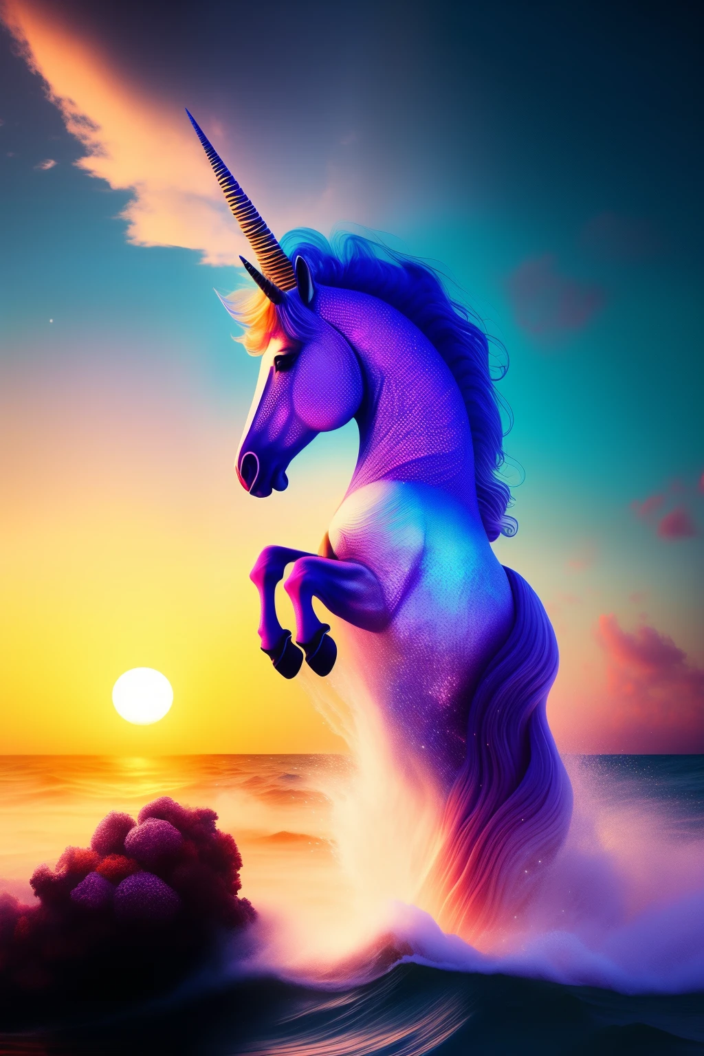 Create an awe-inspiring image, a vibrant masterpiece, an Instagram post that captivates the eye in the highest resolution - 8k. Let your imagination run wild as you conjure up a scene that is both creative and thought-provoking.
Perhaps you'll imagine a majestic unicorn with iridescent scales, its mane cascading in the wind against a backdrop of a setting sun. Or maybe you'll picture a surreal underwater scene, with schools of glittering fish and towering coral formations.
Whatever you choose, put careful thought into every detail - the intricacies of the unicorn's horn, the
