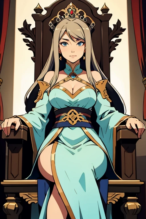 (nicki minaj), 1girl, ((brown skin)), ((bbw physique)), bbw, royal attire, flowing robe, shoulder guard, accessories, gantlets, boots, circlet, direct look, legs crossed, ((chubby)), ((solo)), throne,
((masterpiece))