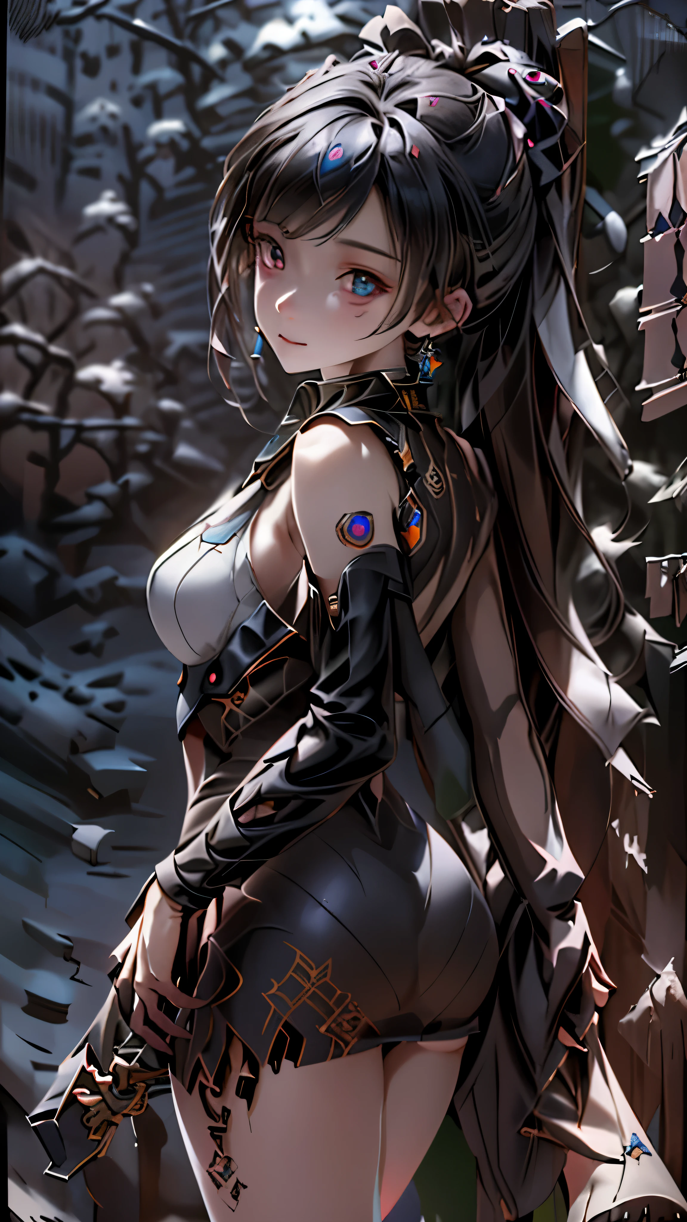 ((highest quality)), ((masterpiece)), (be familiar with:1.4), 。.。.。.3D, beautiful cyberpunk woman image,nffsw(high dynamic range),ray tracing,NVIDIA RTX,super resolution,unreal 5,scattered below the surface,PBR texturing,Post-processing,anisotropic filtering,written boundary depth,maximum clarity and sharpness,multilayer texture,Albedo and specular maps,surface shading,Accurate simulation of light-matter interactions,perfect proportions,octane rendering,two-tone lighting,wide aperture,Low ISO、White balance、Rule of thirds、8,000 students、((Holding a sword in your hand))(((look back)))
