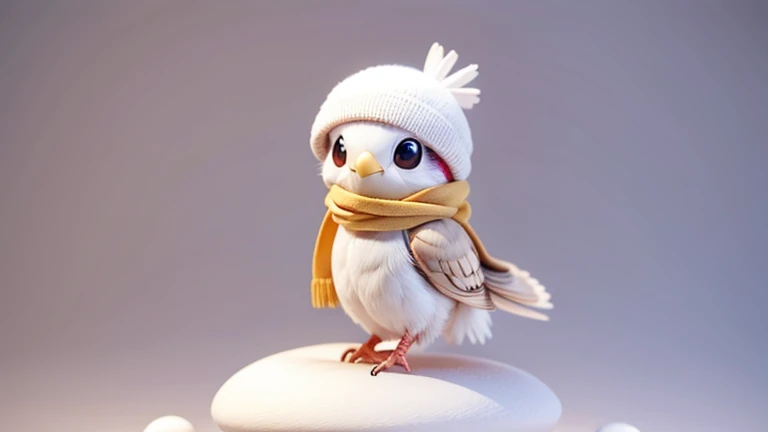 cockatiel bird mini chibi smiling, with a scarf because'It's cold
