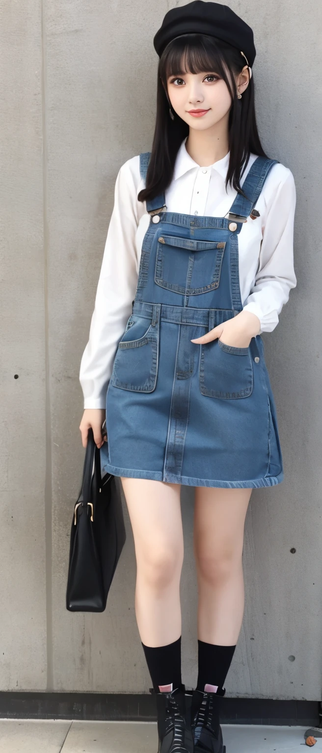 Idol、Full body Esbian、punk jacket、denim overalls mini dress、