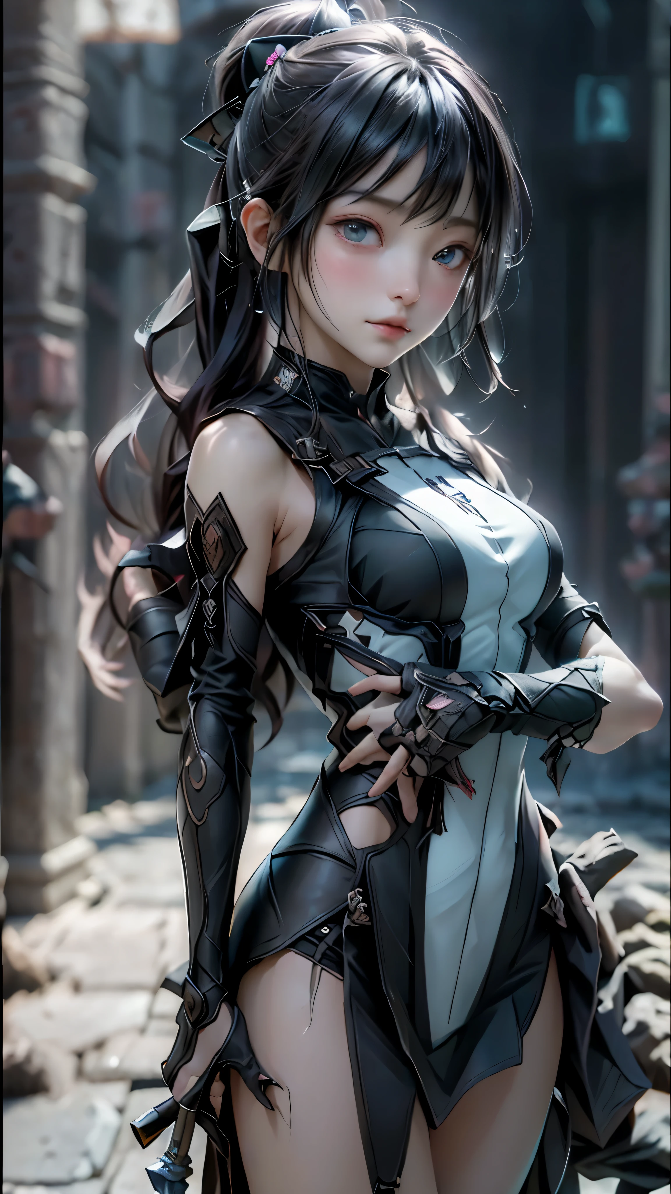 ((highest quality)), ((masterpiece)), (be familiar with:1.4), 。.。.。.3D, beautiful cyberpunk woman image,nffsw(high dynamic range),ray tracing,NVIDIA RTX,super resolution,unreal 5,scattered below the surface,PBR texturing,Post-processing,anisotropic filtering,written boundary depth,maximum clarity and sharpness,multilayer texture,Albedo and specular maps,surface shading,Accurate simulation of light-matter interactions,perfect proportions,octane rendering,two-tone lighting,wide aperture,Low ISO、White balance、Rule of thirds、8,000 students、((Holding a sword in your hand))