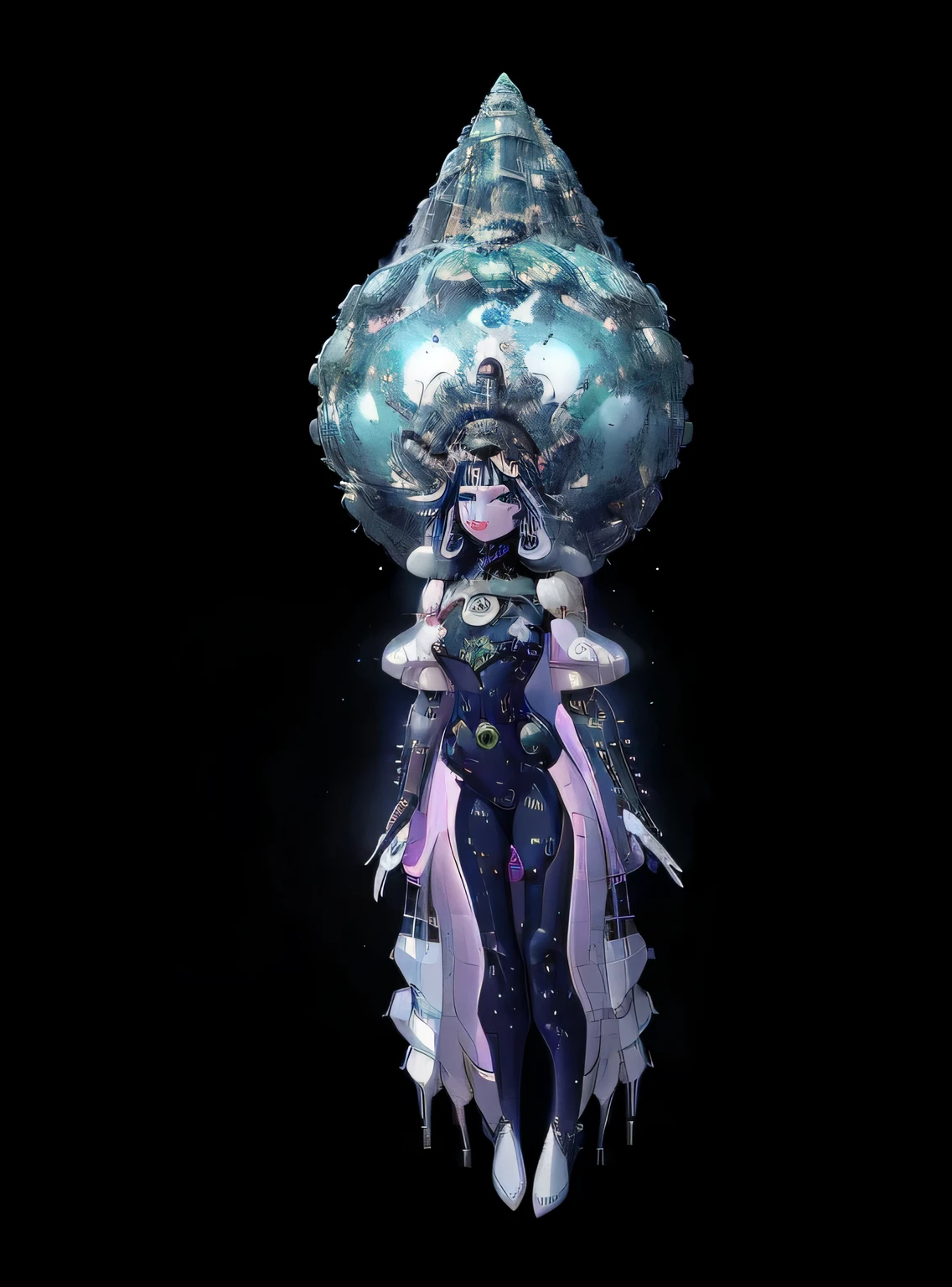 titere, princess intergalactica, cosmic bjork, Reina de la Galaxia, celestialpunk, Emperatriz cyborg futurista simple, « Femme on a galactic shore, Su cabeza cubierta de joyas, inspirado por Dan Hillier, alien princess, inspirado en Kay Nielsen, cypherpunk fashion illustration