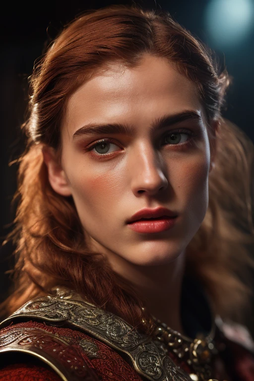 (modelo Elden anel geral radahn no deserto vermelho europeu masculino vermelho, (Orange hair male sorcerer sorcerer casting spells fire prince noble eyes rich color brown red), (rosto raspado cabelo vermelho vermelho). (atraente, corpo inteiro bem definido, pele em 4k, stand, luz), Cinematic lighting. fotografia, Detailed symmetrical realistic face. David haller como um gladiador romano traje europeu Roma grego e vermelho e dourado traje romano com joias de rubi extremamente detalhado , peach skin, Auburn Cabelo, master part, disparate, Nikon D850 Fotografia de Stock, Kodak Portra 400 F1.6 Lens camera, extremamente detalhado, Amazing, detalhes finos, textura hiper realista, dramatic lighting, alta qualidade, Full Resolution, sharp focus, extremamente detalhado , Cinematic lighting, 8k UHD.