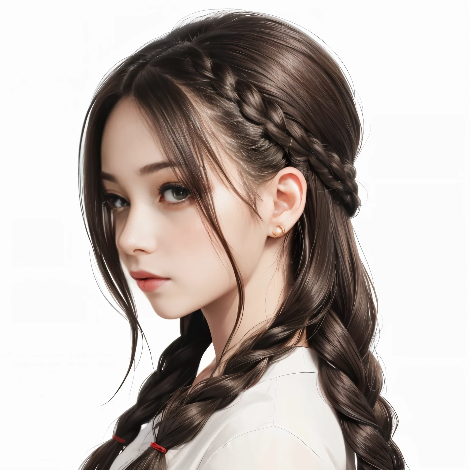 Cute female face side view anime style braided hair detailed eyes sketch Lineart character full lips