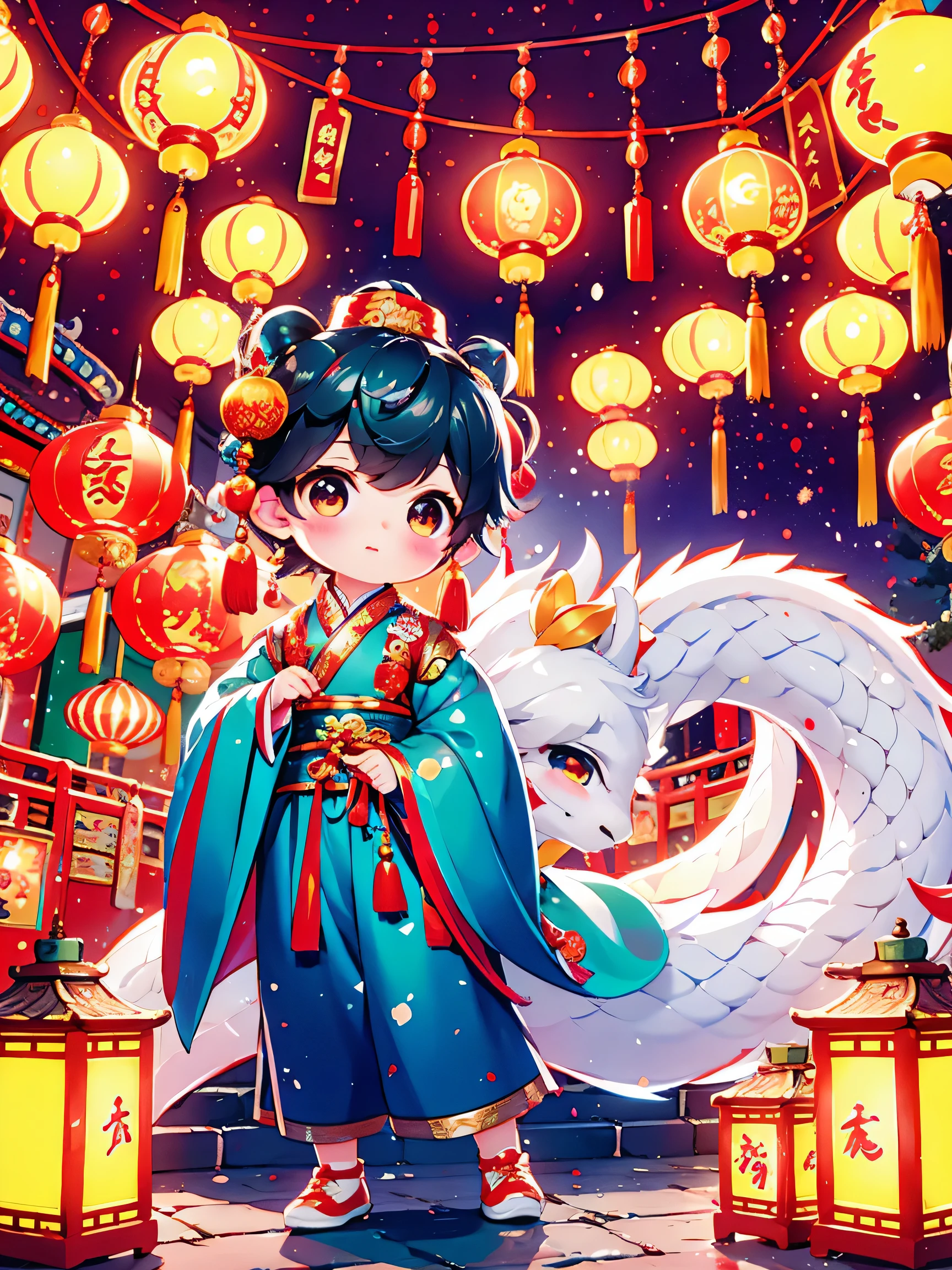1 男孩拥抱Lovely的小中国龙,little prince of china,Chinese little dragon,Lovely,festival,CNY,Firecracker rework,lantern