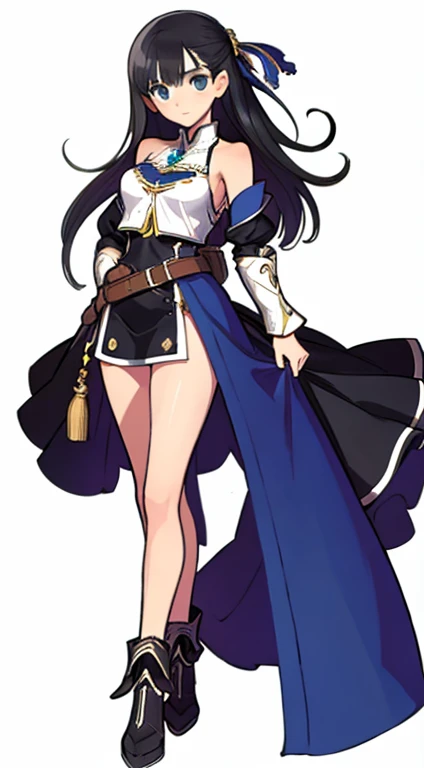 Masterpiece, girl, full body, (cropped shoulders), solo, bare shoulders, belt pouch, fantasy outfit,
(((Best Quality))) , ((full body)), female, character design, solo, ( white background:1.3),