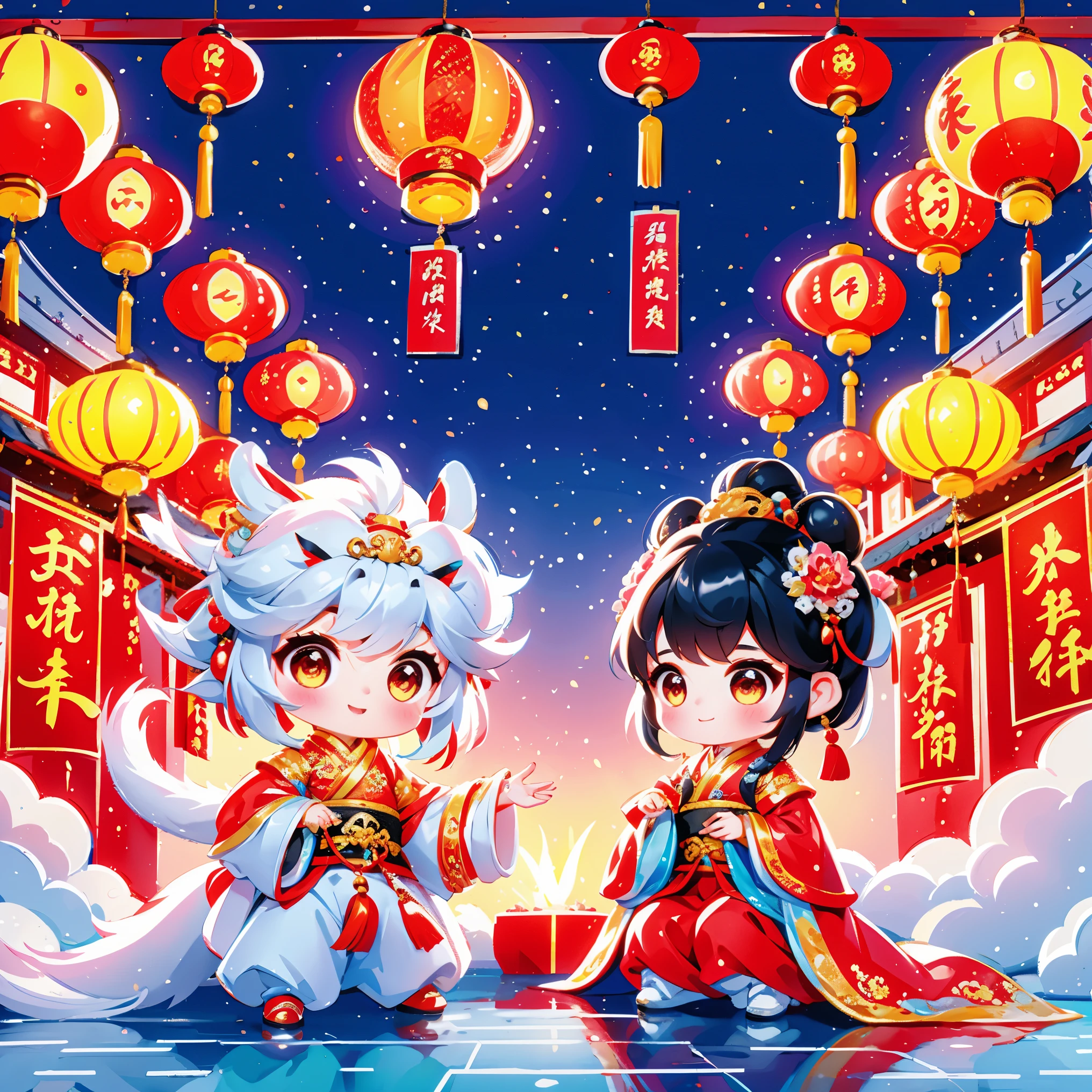 1 女孩拥抱cute的小中国龙，Chinese  princess，Chinese little dragon，cute，festival，Chinese New Year，firecrackereworks，lantern