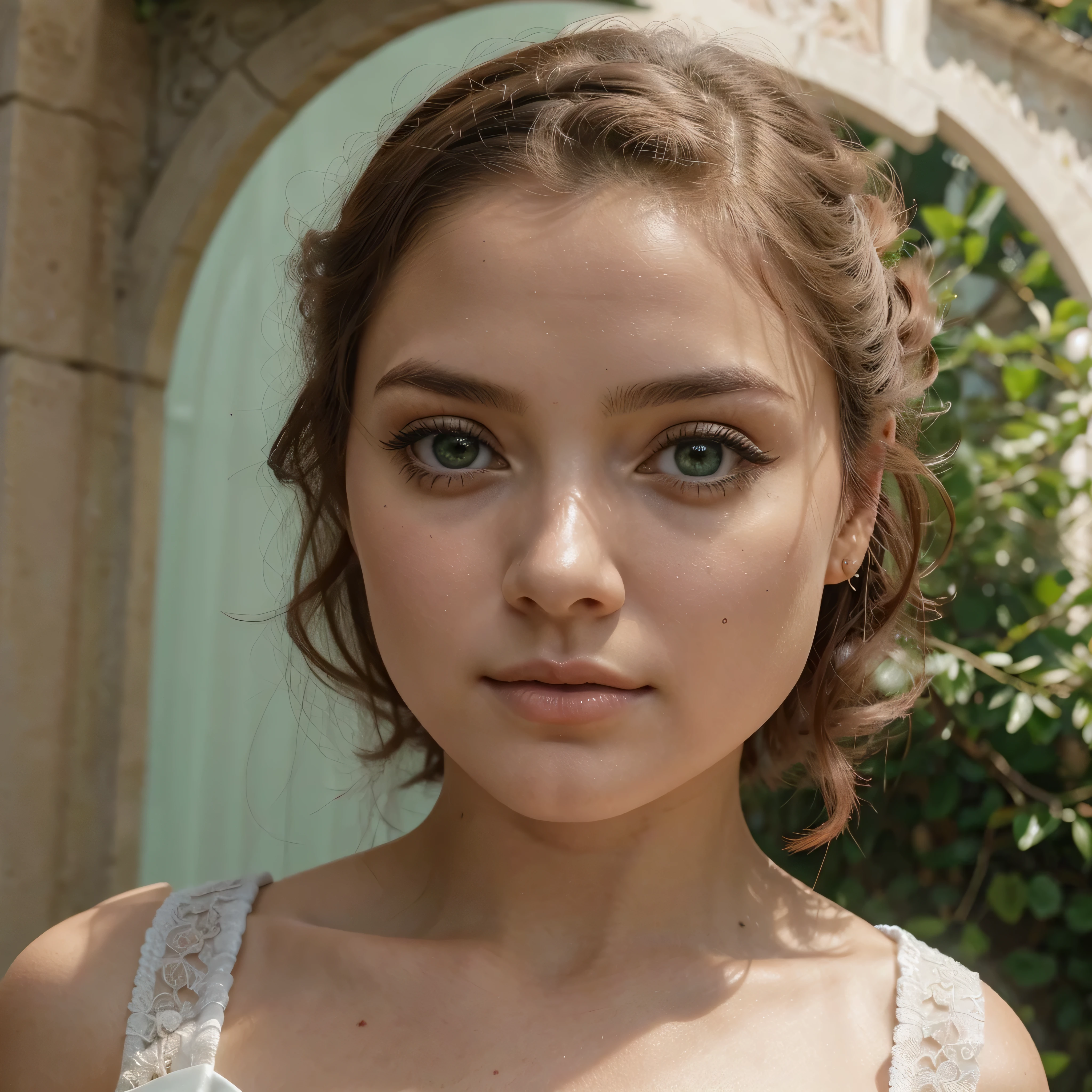 Crie uma linda princesa com vestido rosa, com cabelos loiros lisos lindos, olhos verdes expressivos e lindos, rosto angelical, de corpo inteiro perfeito, dentro de um lindo castelo imponente, Fantastic, Impeccable, nunca visto antes, todos os detalhes em UHD