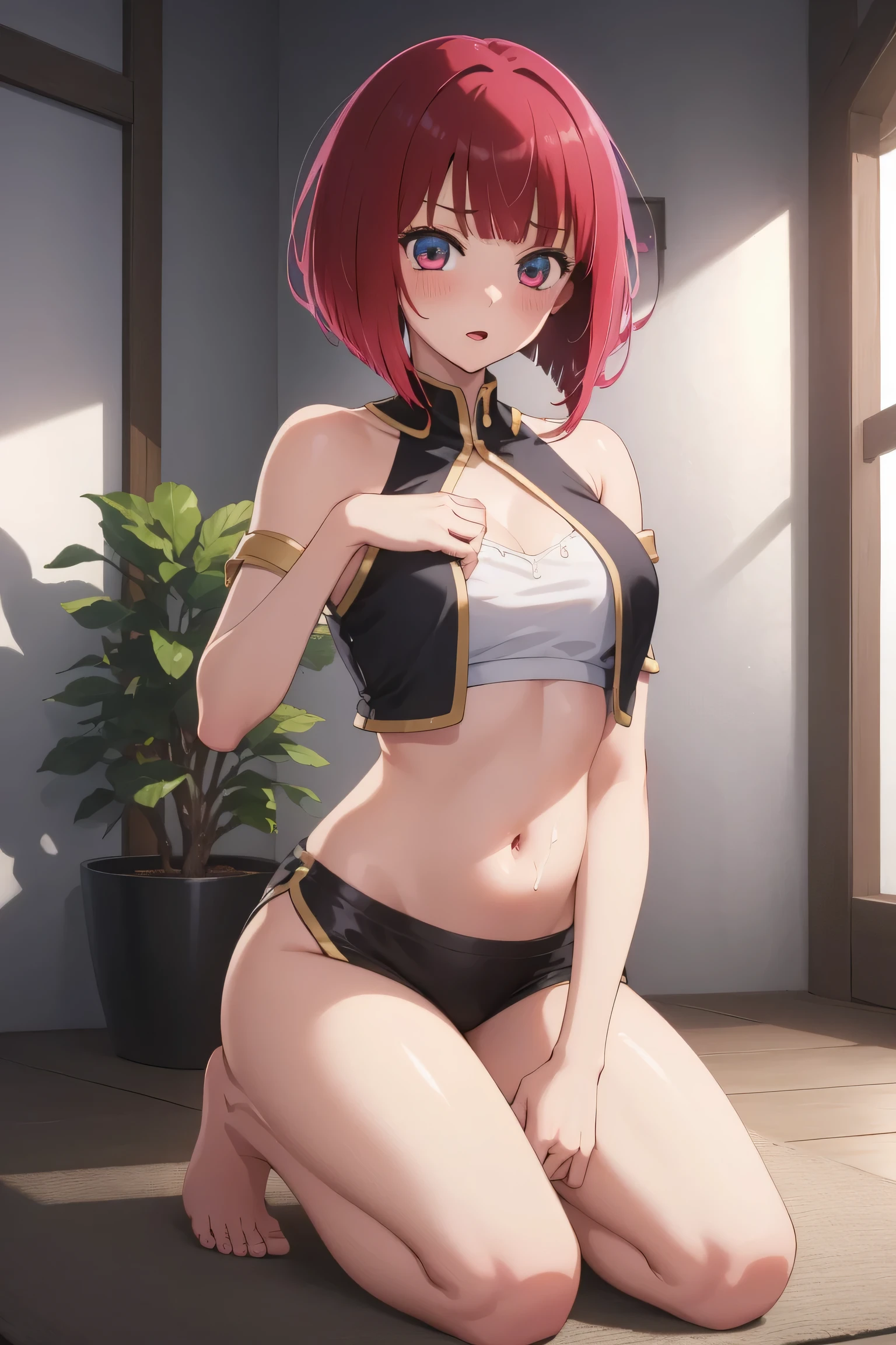 aakana, aakana, short hair,red eyes,
BREAK (navel, bare shoulders,barefoot,midriff:1.2),
BREAK (trpical garden:1.2)
BREAK mature female, sexy woman, shocked, blush, cum on face, cum drooling from mouth, cum: 1.5, perfect proportions,
BREAK (masterpiece:1.2), best quality, high resolution,NSW ,unity 8k wallpaper, (illustration:0.8), (beautiful detailed eyes:1.6), extremely detailed face, perfect lighting, extremely detailed CG, (perfect hands, perfect anatomy),