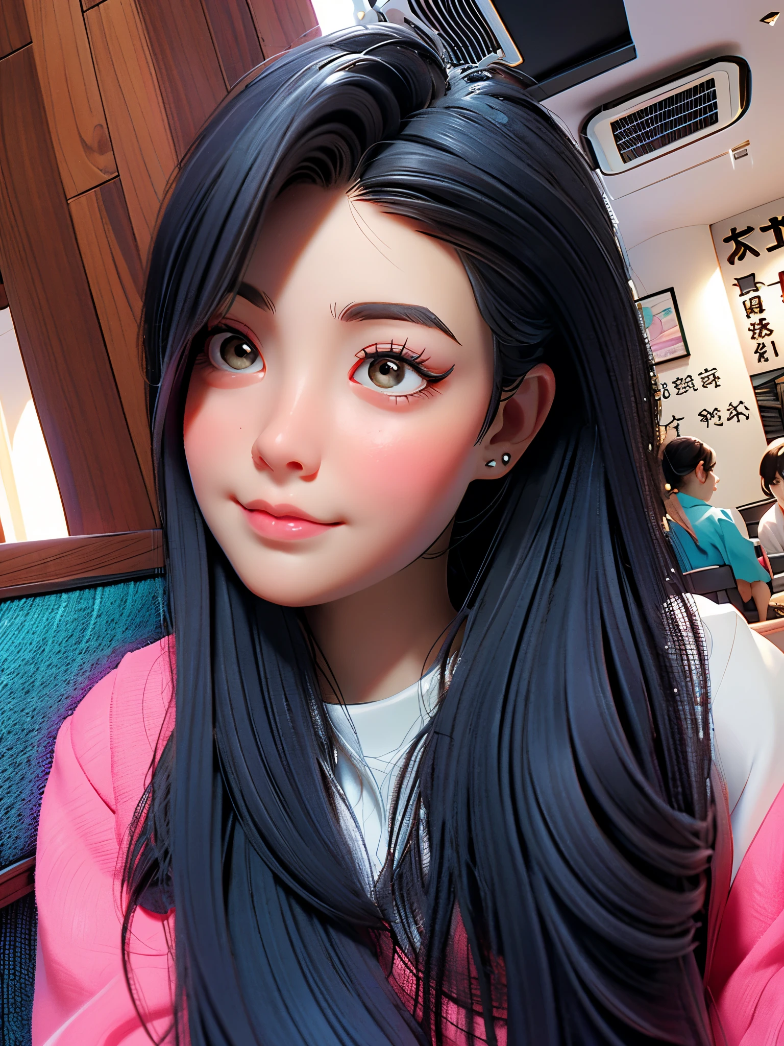 Arafed, a young and cute Asian woman, with long black hair and a pink sweater, has a beautiful and delicate face, just like a selfie photo in 8K resolution. She embodies the charm of Asian beauty. With her innocent and lovely appearance, she captivates the hearts of others. The focus is on her stunning face, highlighted by her fine features and flawless skin. With her youthful energy and radiance, she represents the vitality of Asian girls. The portrait showcases the finest details, showcasing the intricate contours of her face and the softness of her lips. The overall image quality is of the highest standard, ensuring every detail is crisp and clear. The lighting is carefully designed to cast a soft and flattering glow on Arafed, enhancing her natural beauty. The color palette is vibrant and lively, with a hint of warmth, bringing out the vibrancy of her personality. The artistic style is a fusion of realism and a touch of surrealism, capturing the essence of Arafed's unique charm. This portrait truly celebrates the beauty of Asian women, depicting their youthful spirit and captivating presence.