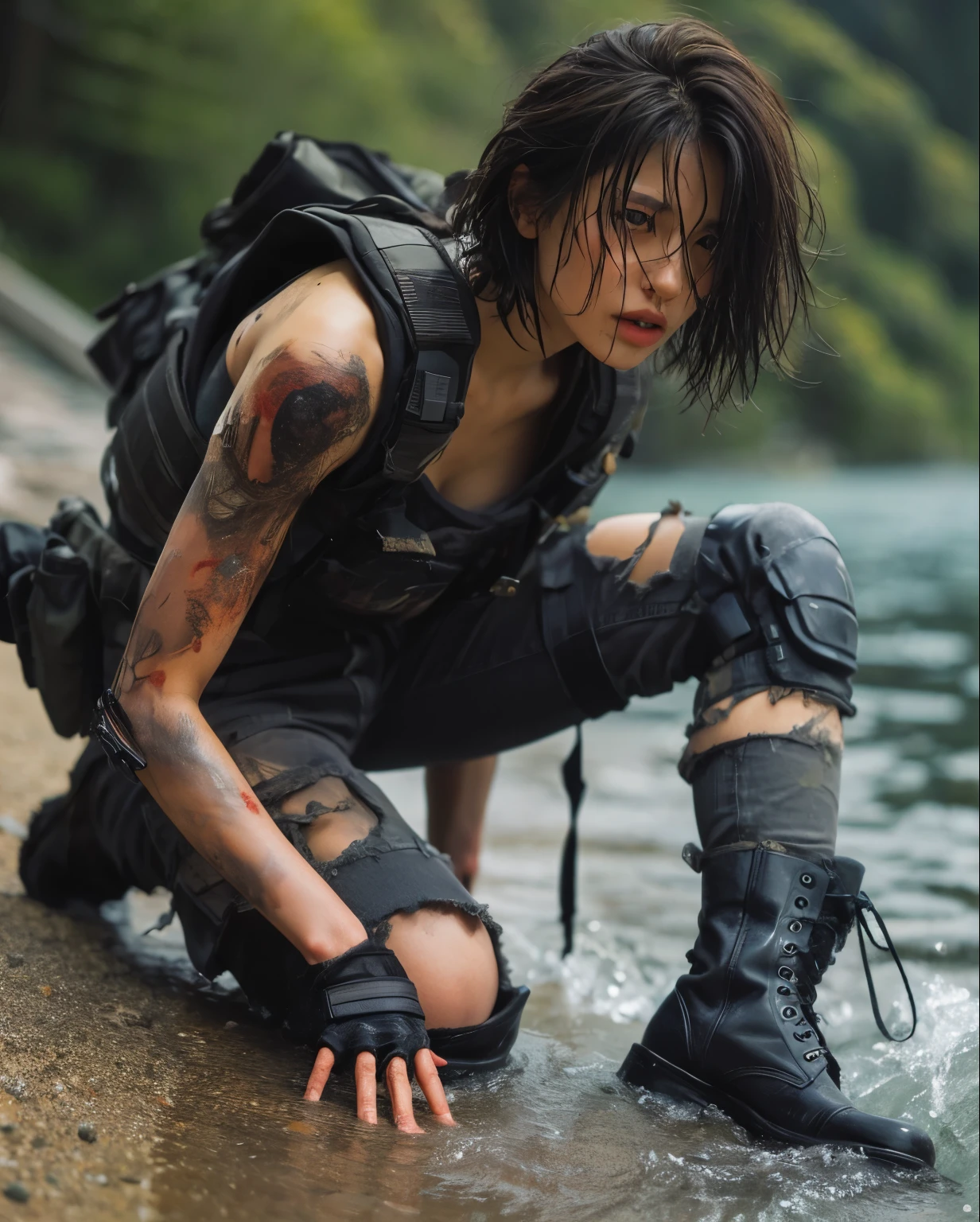 photorealistic、realistic skin texture、scratch