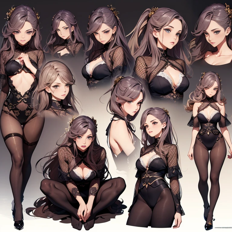 ((Masterpiece, Highest quality)), Detailed face, CharacterDesignSheet, full bodyesbian, Full of details, Multiple poses and expressions, Highly detailed, Depth, Many parts,Martial arts girl,estilo fantasia,Extremely beautiful,High Balance, Natural light, Lace,lacepantyhose,Sun decoration