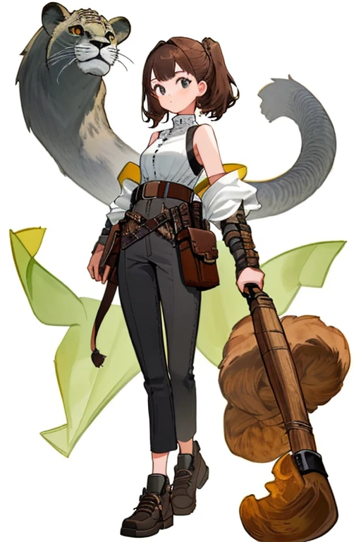 (((8k,Best Quality)), ((white background)), Masterpiece, girl, full body, solo, bare shoulders, belt pouch, loin clothe,
