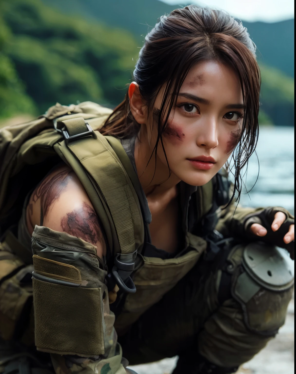 photorealistic、realistic skin texture、scratch
