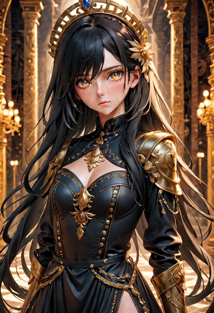 valkyrie, Fine, (Best Illustration), 8k Resolution, Intricate Details, Best Quality, Realistic, Ultra Detailed, Best Lighting, Best Shadows, Ultra HD, ((((Handsome Young woMan))), ((teenage :1.5)), (glowing eyes), ((((long black hair: 1.1))), ((dark black clothes)), (prince (indifferent expression),((Wearing high detail dress, fair skin)), erotic palace theme, amazing RAW color photo,
