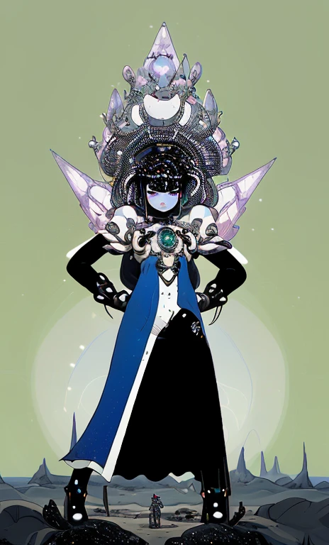 titere tela, princess intergalactica, cosmic bjork, Reina de la Galaxia, celestialpunk, Emperatriz cyborg futurista simple, « Femme on a galactic shore, Su cabeza cubierta de joyas, kosice, alien princess, inspirado en Kay Nielsen, cypherpunk fashion illustration