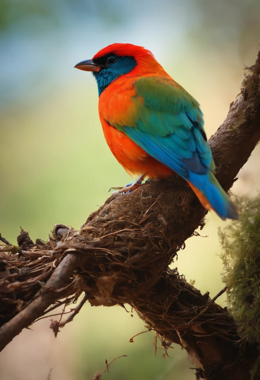 beautiful bird standing on a bird&#39;s nest