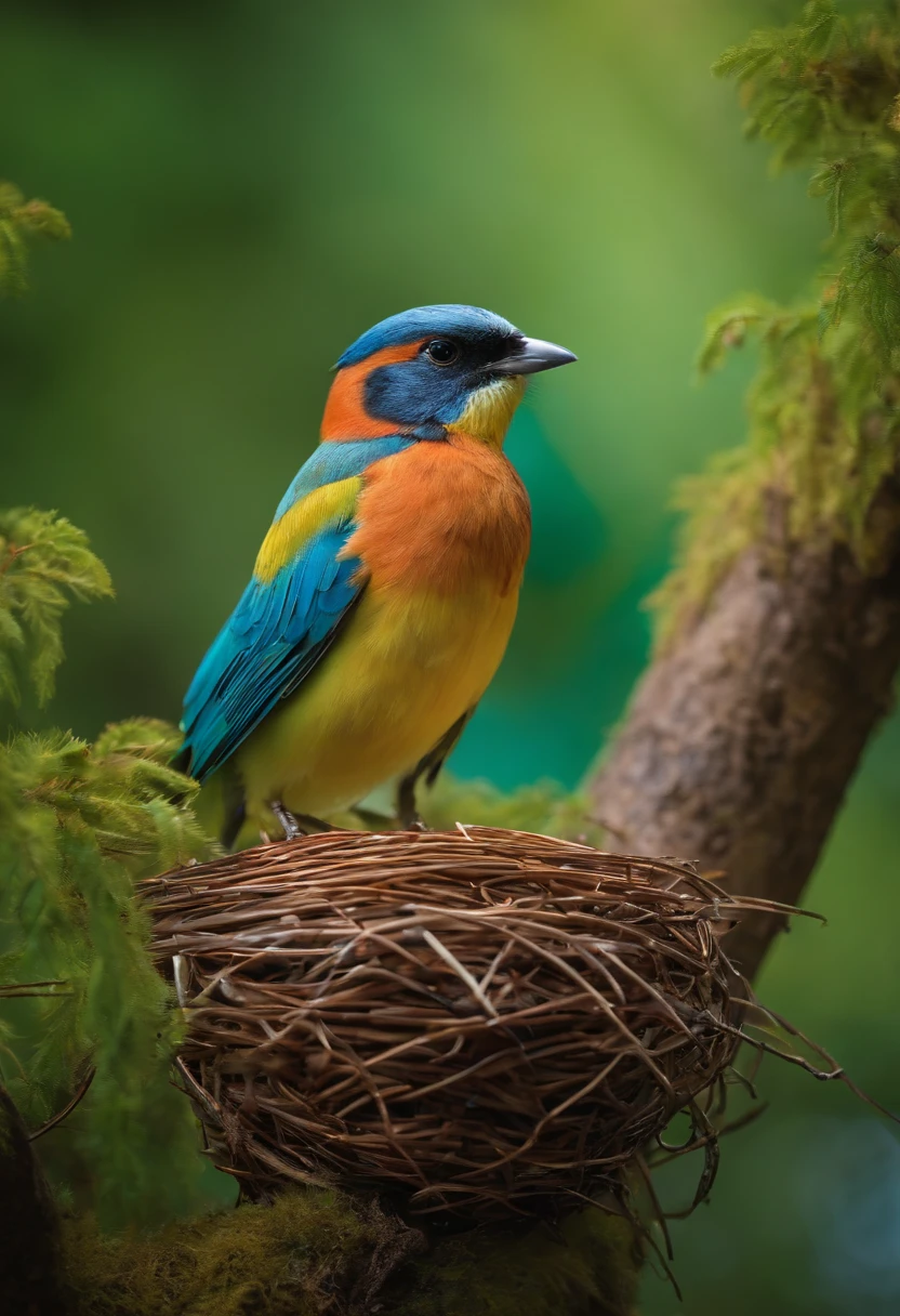 beautiful bird standing on a bird's nest