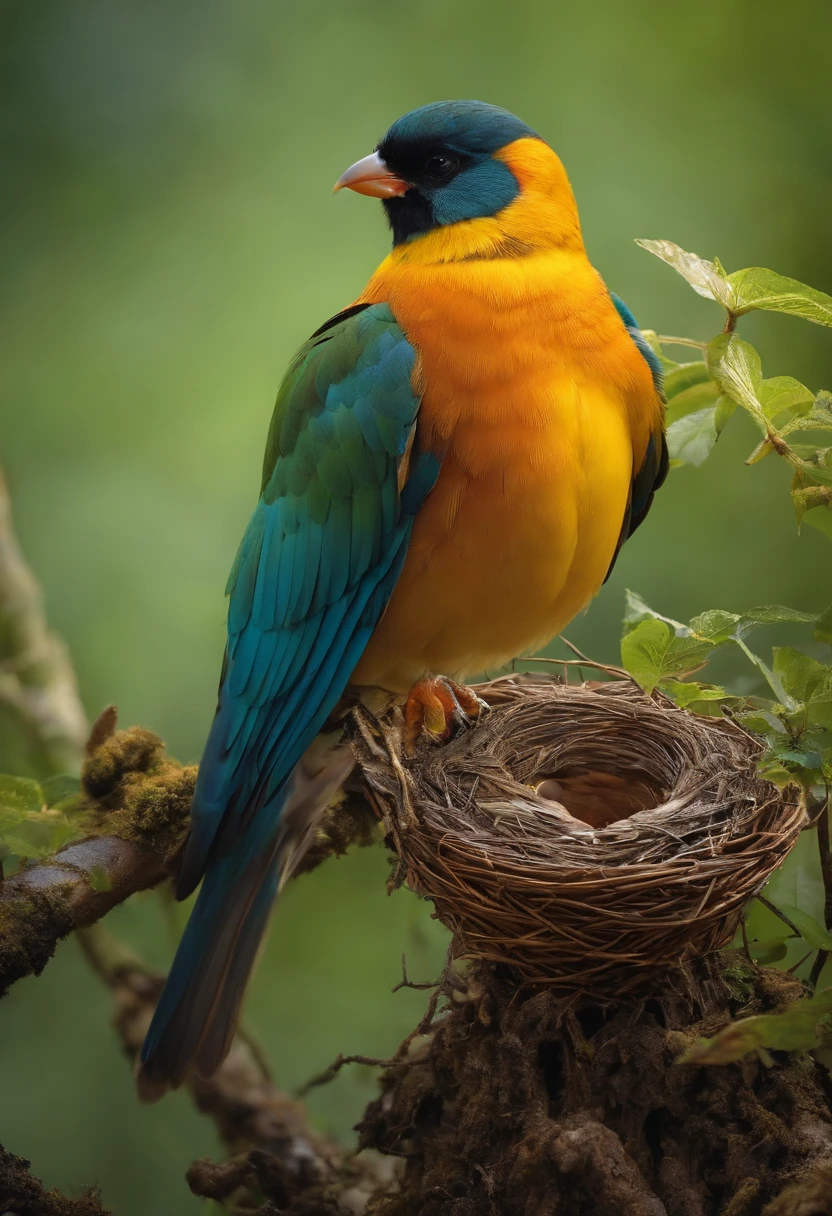 beautiful bird standing on a bird's nest