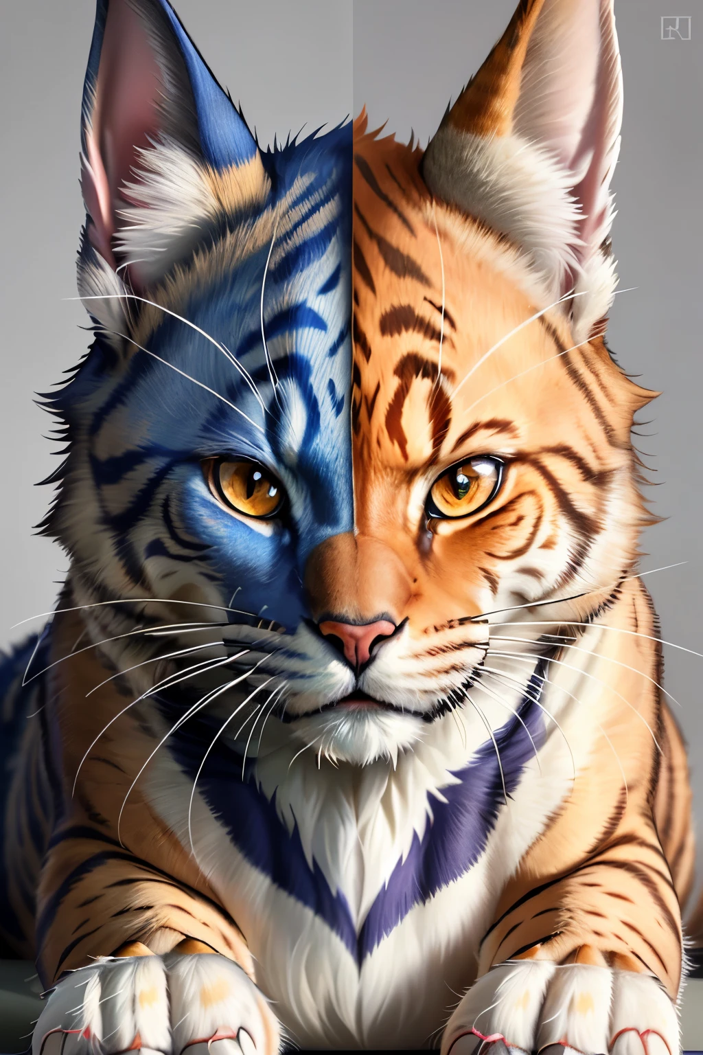 In the heart of a captivating 8k resolution image, there exists a lifelike anime-style feline adult named Whiskers. His mesmerizing fur, a canvas of vibrant hues, glimmers with the sheen of realness. With extra fine details adorning his sleek body, each strand of fur seems to shimmer under the spotlight, revealing its intricate texture. Fine details define his facial features - piercing amber eyes, inquisitive whiskers, and a regal nose. Ultra sharp and clear lines establish the contours of his muscular form, a true testament to the artist's skill. Whiskers, an elegant adult cat, ex