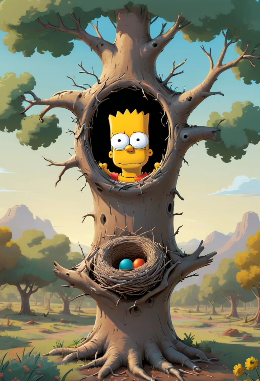 finding Nest, tree, by Charles M. Schulz, best quality, masterpiece, 8k