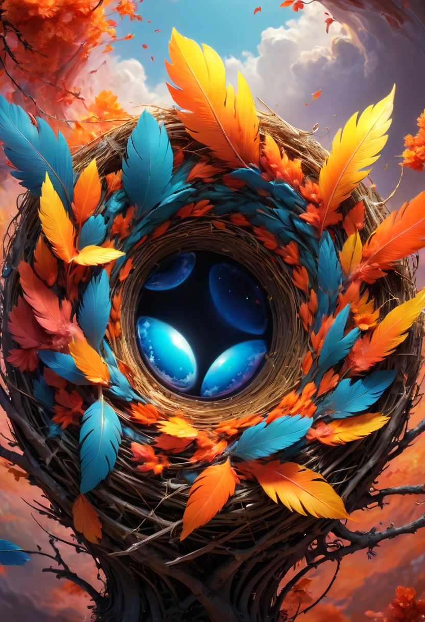 phoenix Nest, panoramic, Ultra high saturation, bright and vivid colors, (best quality, masterpiece, Representative work, official art, Professional, 8k)