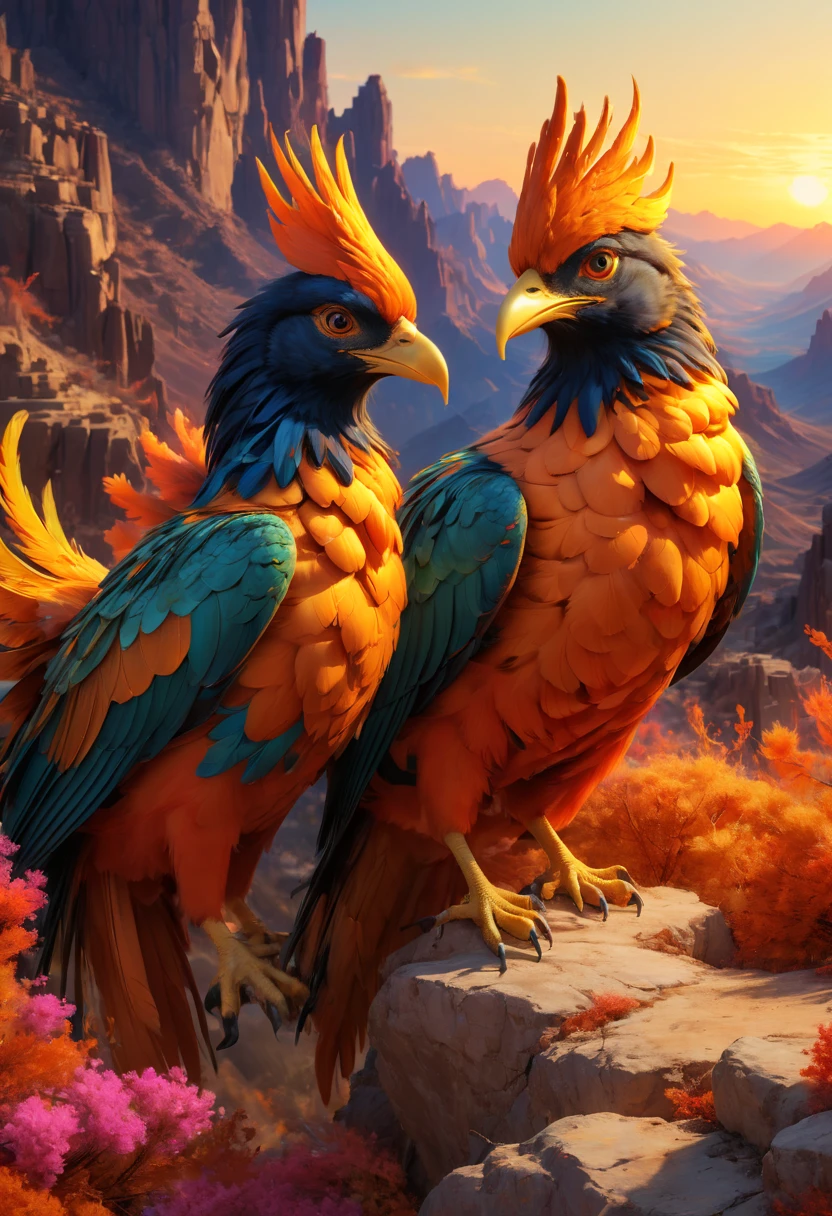 Nest, phoenix, alp, panoramic, Ultra high saturation, bright and vivid colors, (best quality, masterpiece, Representative work, official art, Professional, 8k)