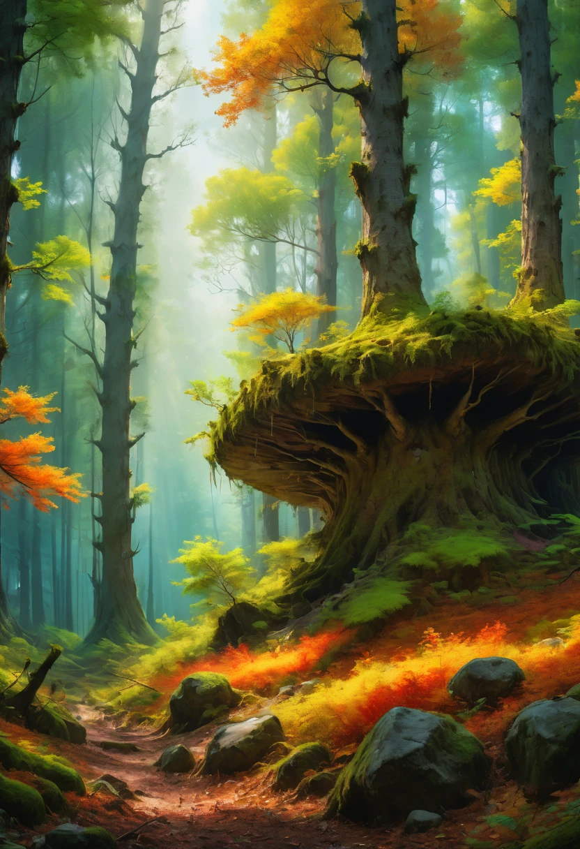 Nest, forest, panoramic, Ultra high saturation, bright and vivid colors, (best quality, masterpiece, Representative work, official art, Professional, 8k)