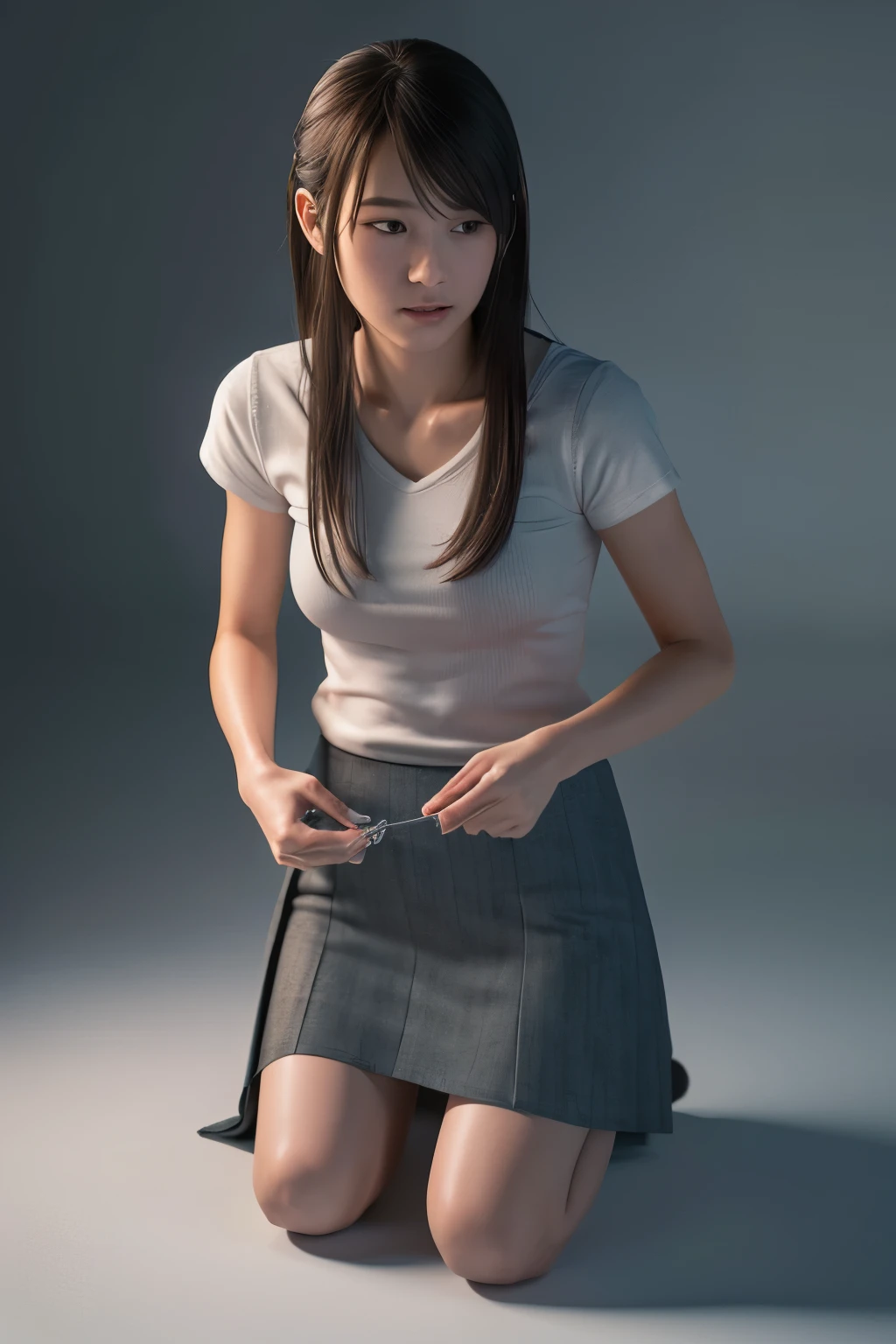 Ultra-realistic 8k octane rendering, Made in Maya, Blender and Photoshop,Accurate and precise anatomy, High resolution, highly detailed portrait,japanese woman,17 years old,Knee-length skirt