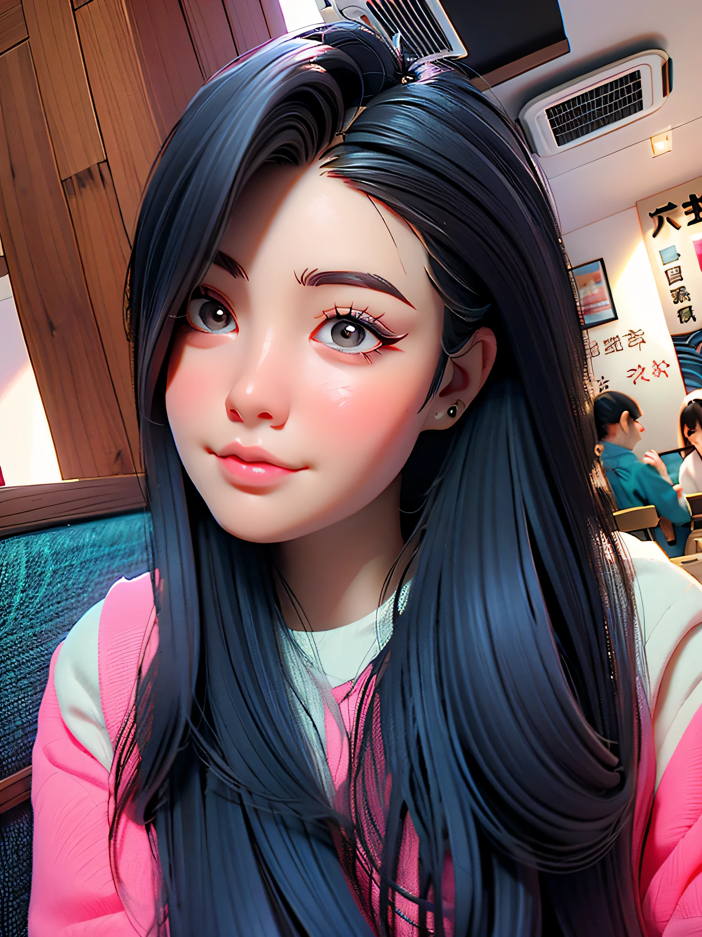 araffed, A young and lovely asian woman, Long black hair and pink sweater, Have a beautiful and delicate face, Just like 8K resolution selfie photos. She embodies the charm of Asian beauty. With her innocent and lovely appearance, She captivated the hearts of others. The focus is on her charming face, Highlighted by her exquisite facial features and flawless skin. With her youthful energy and radiance, She represents the vitality of Asian girls. Portrait shows the finest details, Showing off the complex contours of her face and the softness of her lips. Overall image quality reaches the highest standards, Make sure every detail is clear. The lighting is carefully designed to cast a soft and flattering glow on araffed, Enhance her natural beauty. The color palette is vibrant and lively, With a touch of warmth, Show the vitality of her personality. The art style combines colors of realism and surrealism, capturing the essence of araffed's unique charm. This portrait truly celebrates the beauty of Asian women, Describe their youthful vitality and charming style.
