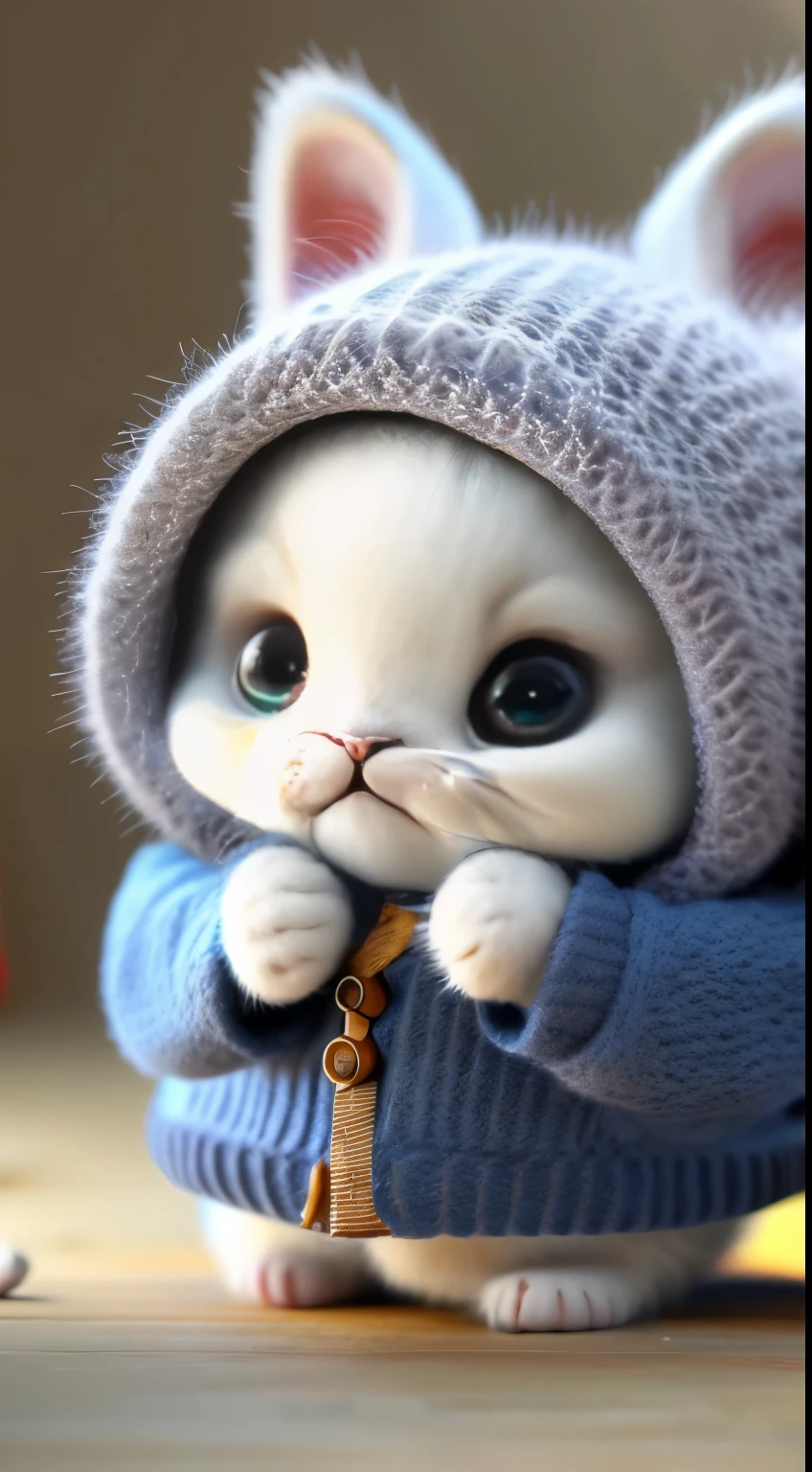 kitten in clothes, miniature kitten, Animal focus, bearded, Realistic, Gonzo hand, ambiguous background,smile,interesting、