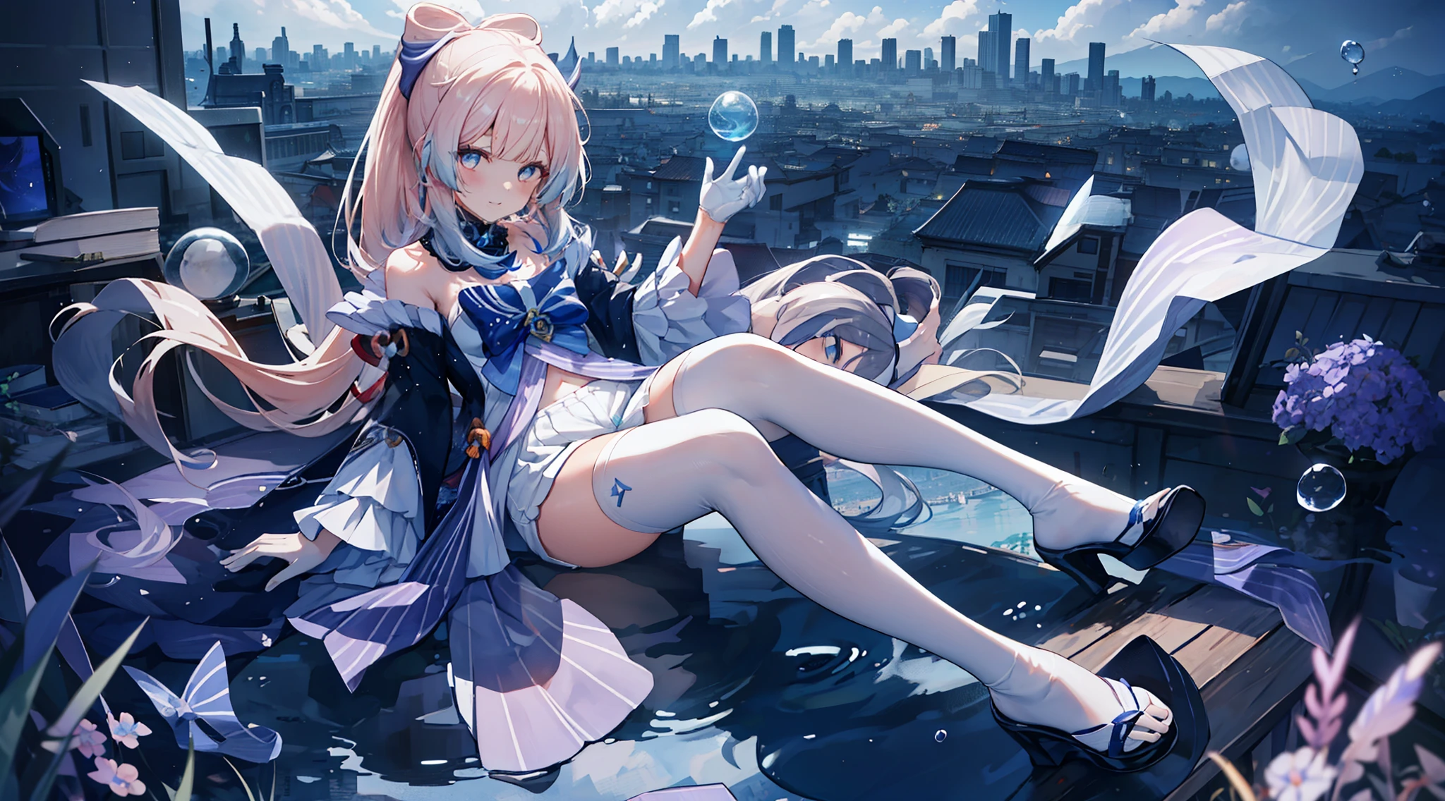 two girls,two girls,two girls,倾盆big雨,Gorgeous high heels,under water,catch,Official fine art,masterpiece,sharp focus,Nice high ponytail hairstyle,Delicate and beautiful eyes and face,realistically,Super detailed,a beautiful girl,blue sky,发光的white色颗粒,(Side seams:1.2),landscape,long, straight hair, sexy facial expression, buliding, (overlooking the city:1.7), dynamic hair, , black long socks, 皮肤苍white, hair accessories, 史诗般的landscape,at midnight,masterpiece的, best quality,shoulder, white, Headband, big,Gorgeous high heels,under water,catch,Official fine art,masterpiece,sharp focus,long, straight hair,Delicate and beautiful eyes and face,realistically,Super detailed,a beautiful girl,blue sky,发光的white色颗粒,(Side seams:1.2),Sunlight,white云,Detailed cloud,elongated,Cute giant buttocks,Toothy smile,((smile and open your eyes)),landscape,long, straight hair, sexy facial expression, buliding, (overlooking the city:1.7), dynamic hair, long, straight hair, 精致的white金粉色头发, Luminous blue Eyelue pleated shirt+white色礼服), long white socks, 皮肤苍white, hair accessories, 史诗般的landscape,at midnight,masterpiece的, best quality,shoulder, white, Headband, big,
