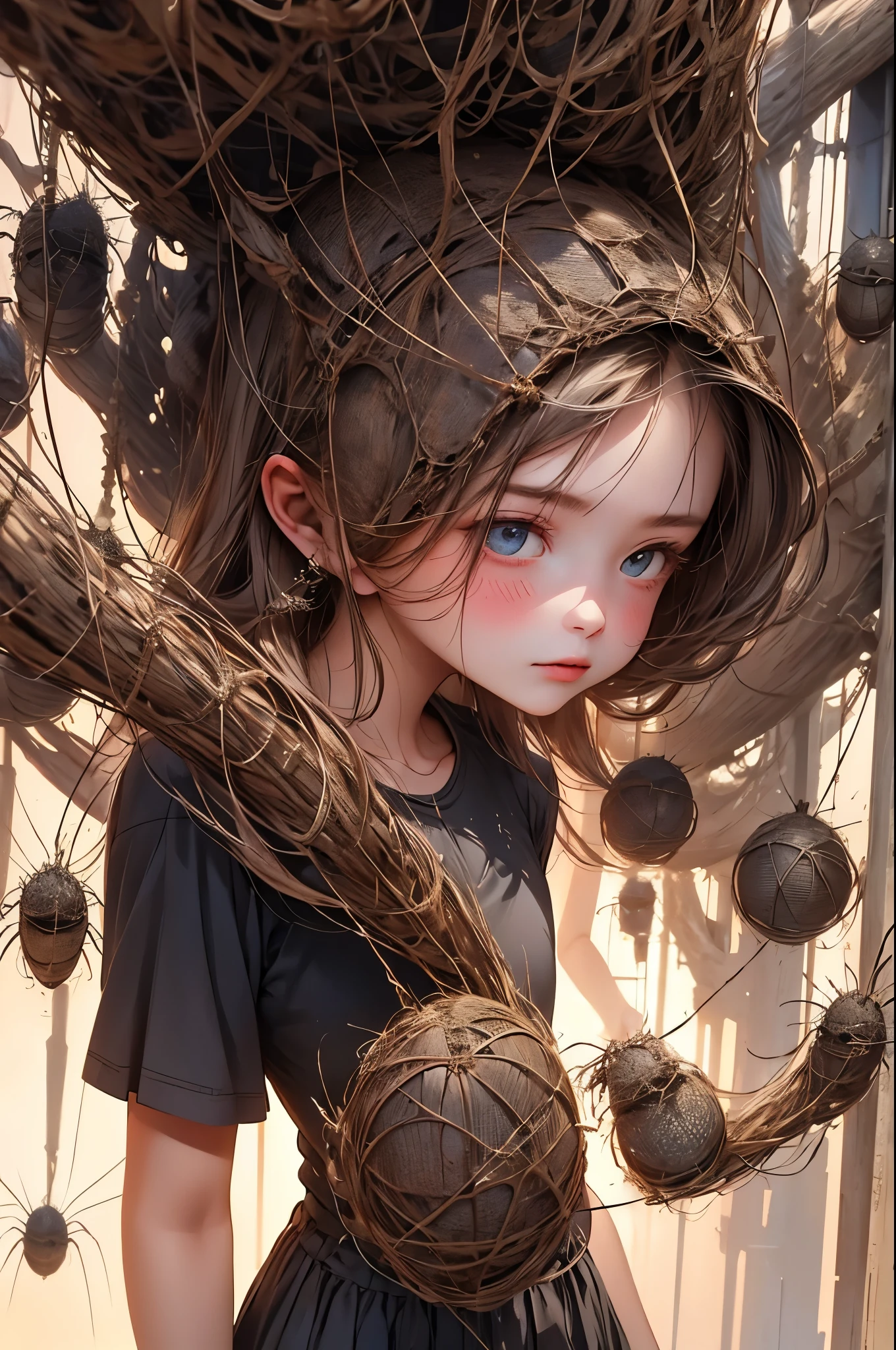 A girl caught in a spider nests