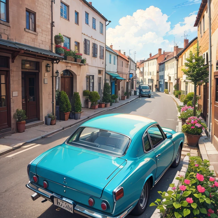 retro cars,small,European townscape